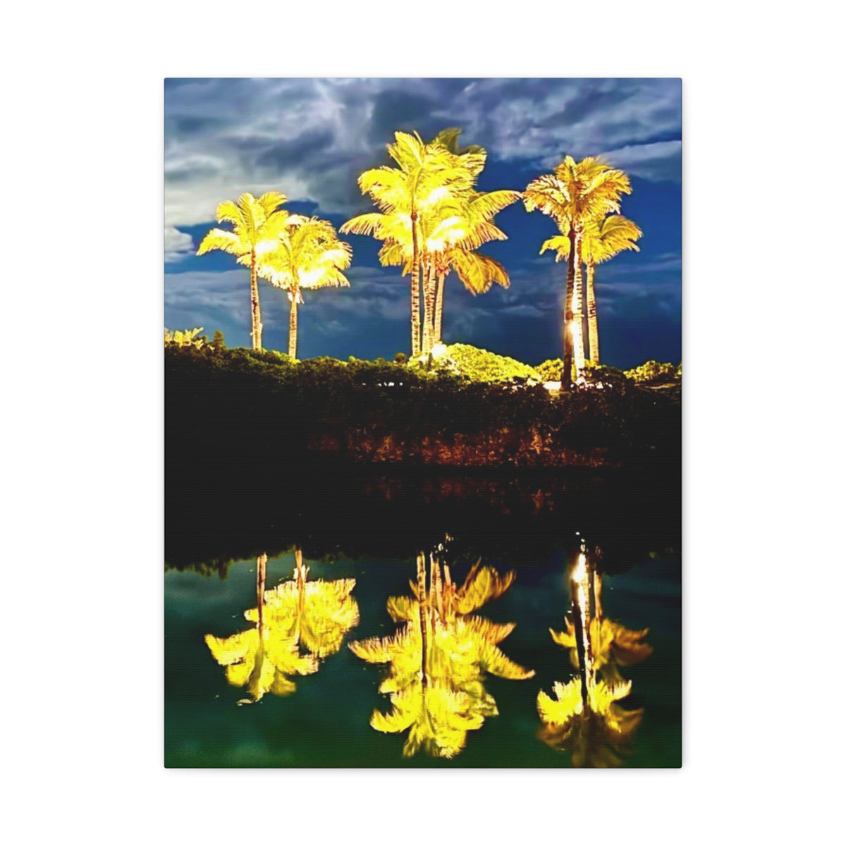 Palm Tree Reflection Matte Canvas Wall Art — Quanta Roo, Tropical Evening