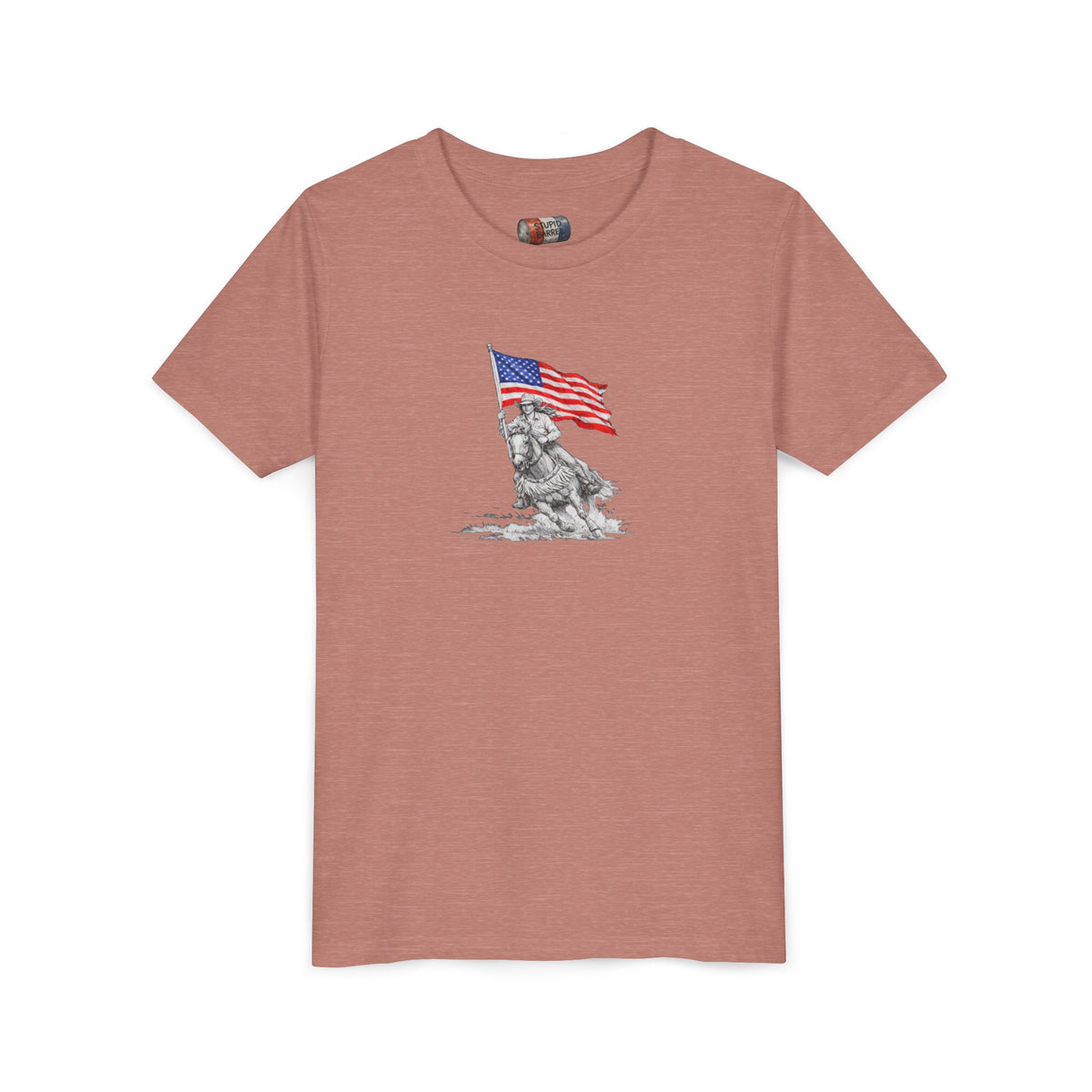 Youth Tee — Rodeo Barrel Racer with Patriotic Barrel Graphic
