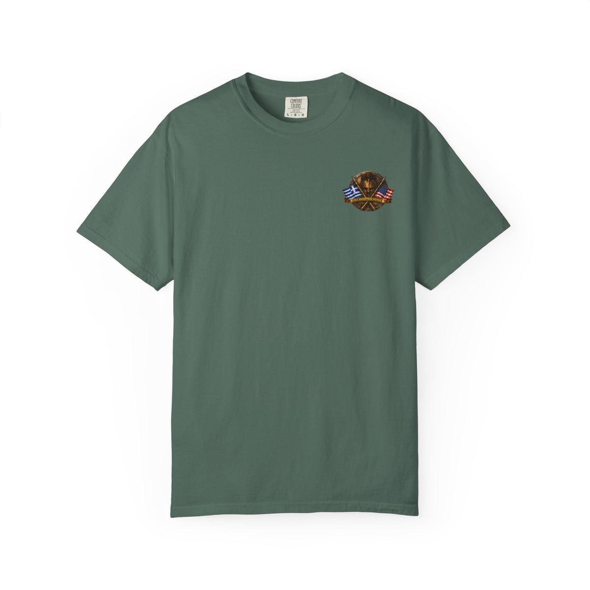 Greek American Heritage T-Shirt — Eagle Crest with Flags & "One Nation" Emblem