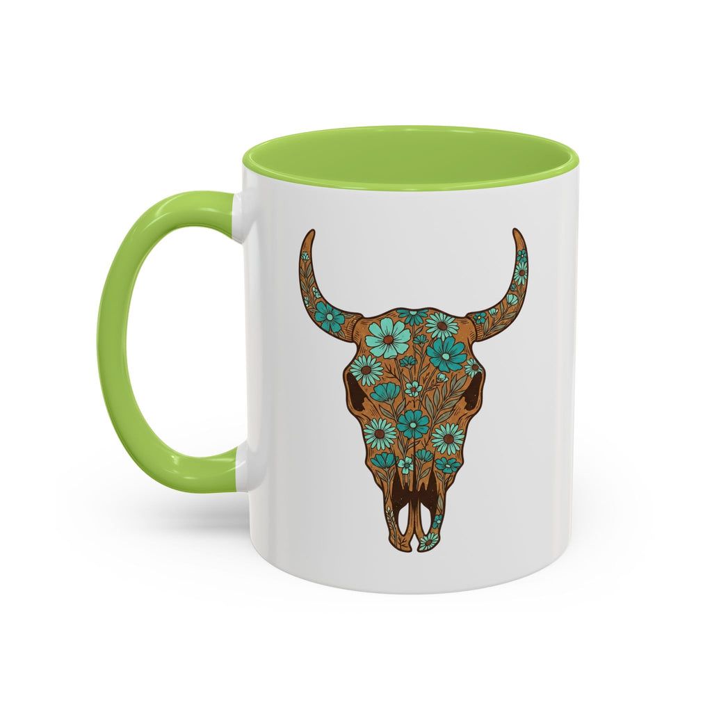 Turquoise Floral Bull Skull Coffee Mug — Southwestern Accent 11/15oz