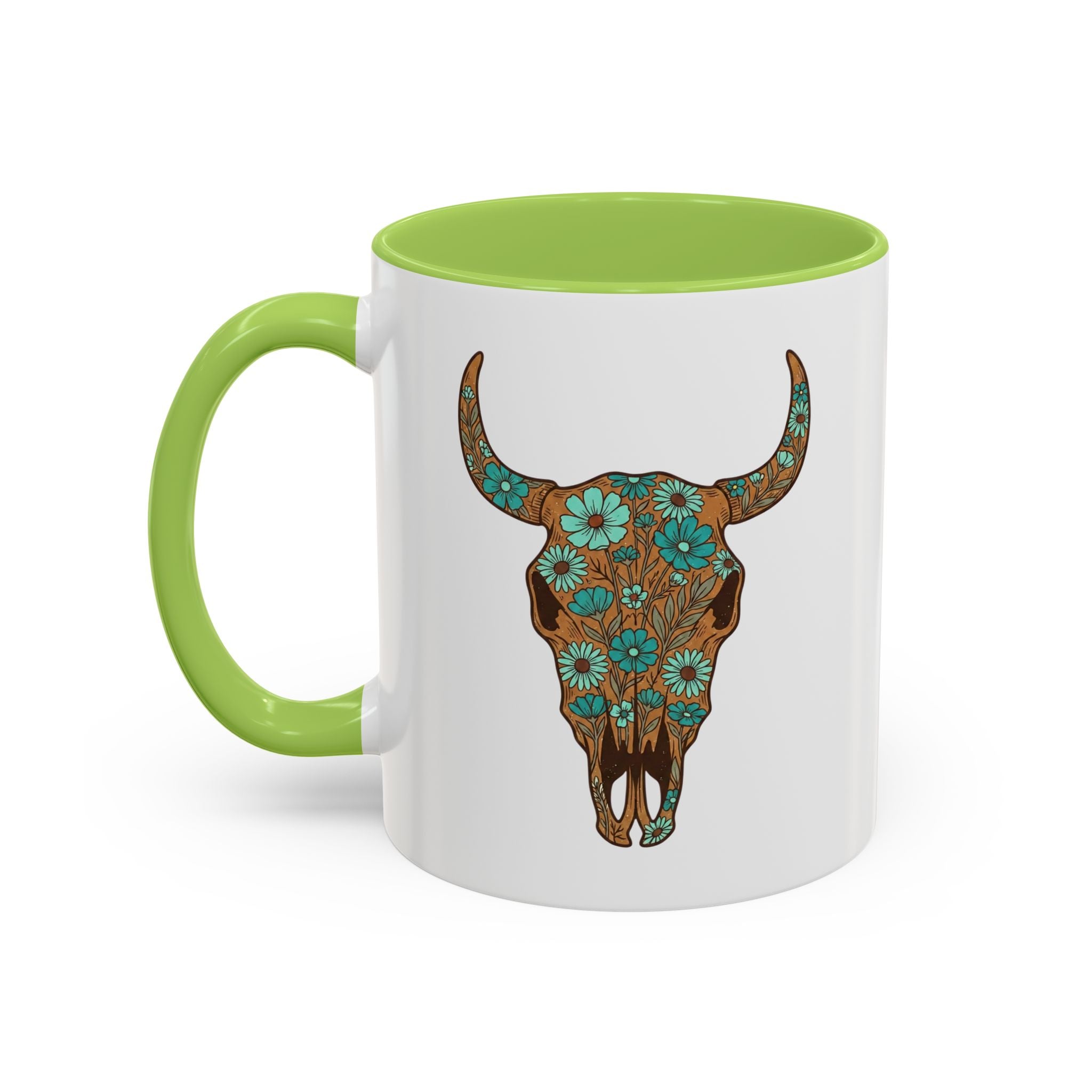 Turquoise Floral Bull Skull Coffee Mug — Southwestern Accent 11/15oz