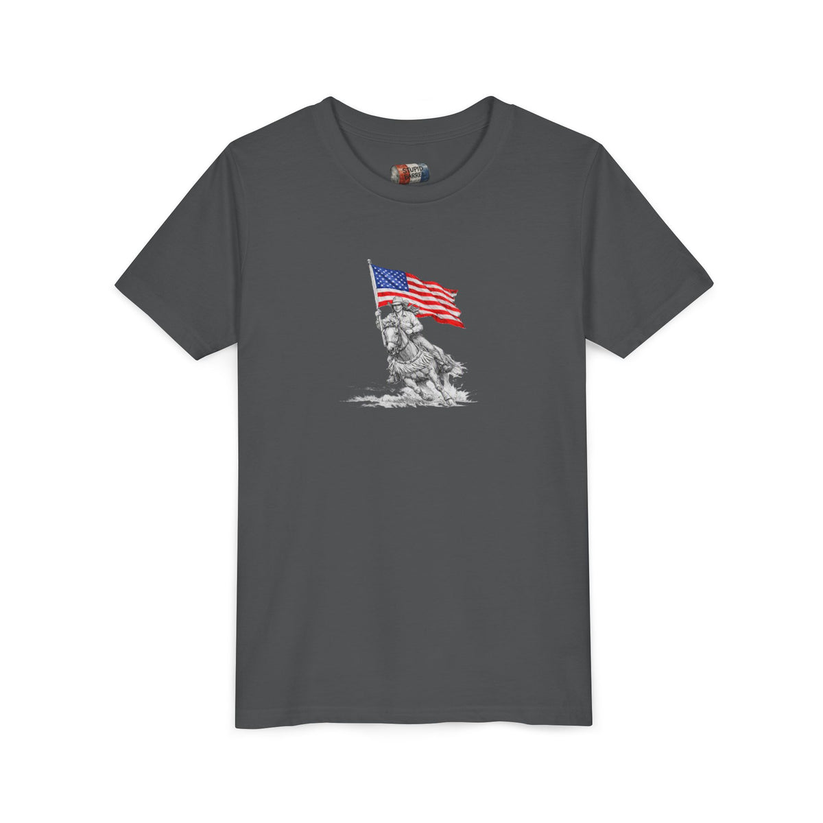 Youth Tee — Rodeo Barrel Racer with Patriotic Barrel Graphic