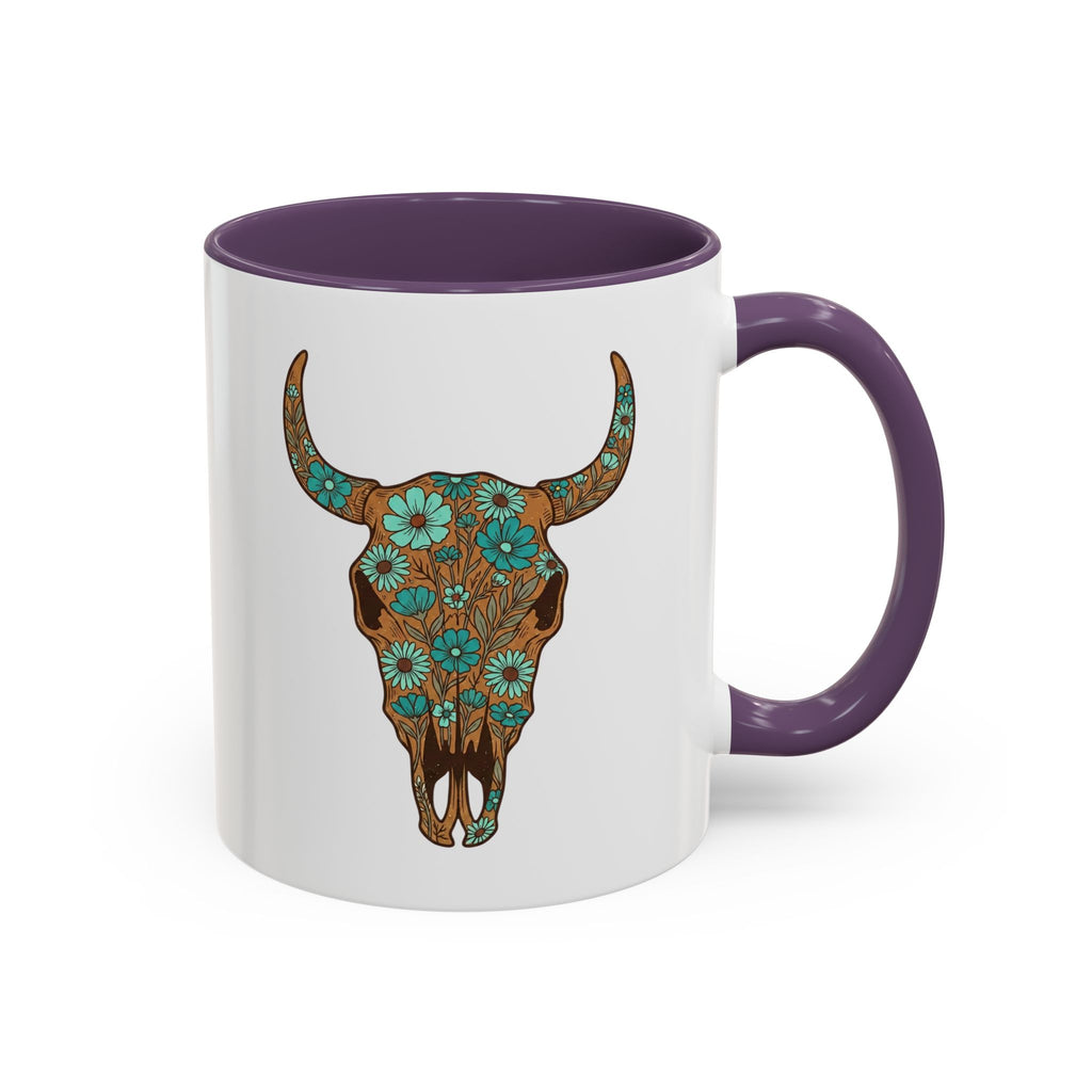 Turquoise Floral Bull Skull Coffee Mug — Southwestern Accent 11/15oz