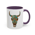 Turquoise Floral Bull Skull Coffee Mug — Southwestern Accent 11/15oz