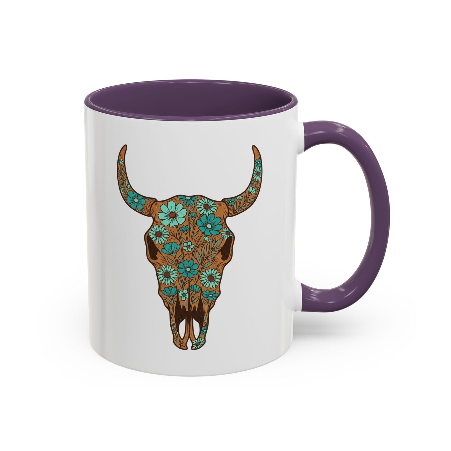 Turquoise Floral Bull Skull Coffee Mug — Southwestern Accent 11/15oz
