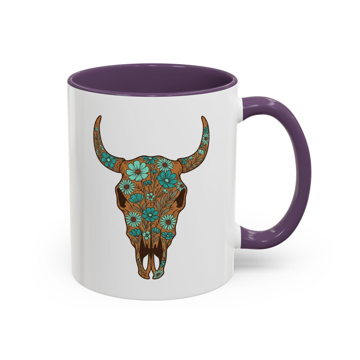 Turquoise Floral Bull Skull Coffee Mug — Southwestern Accent 11/15oz