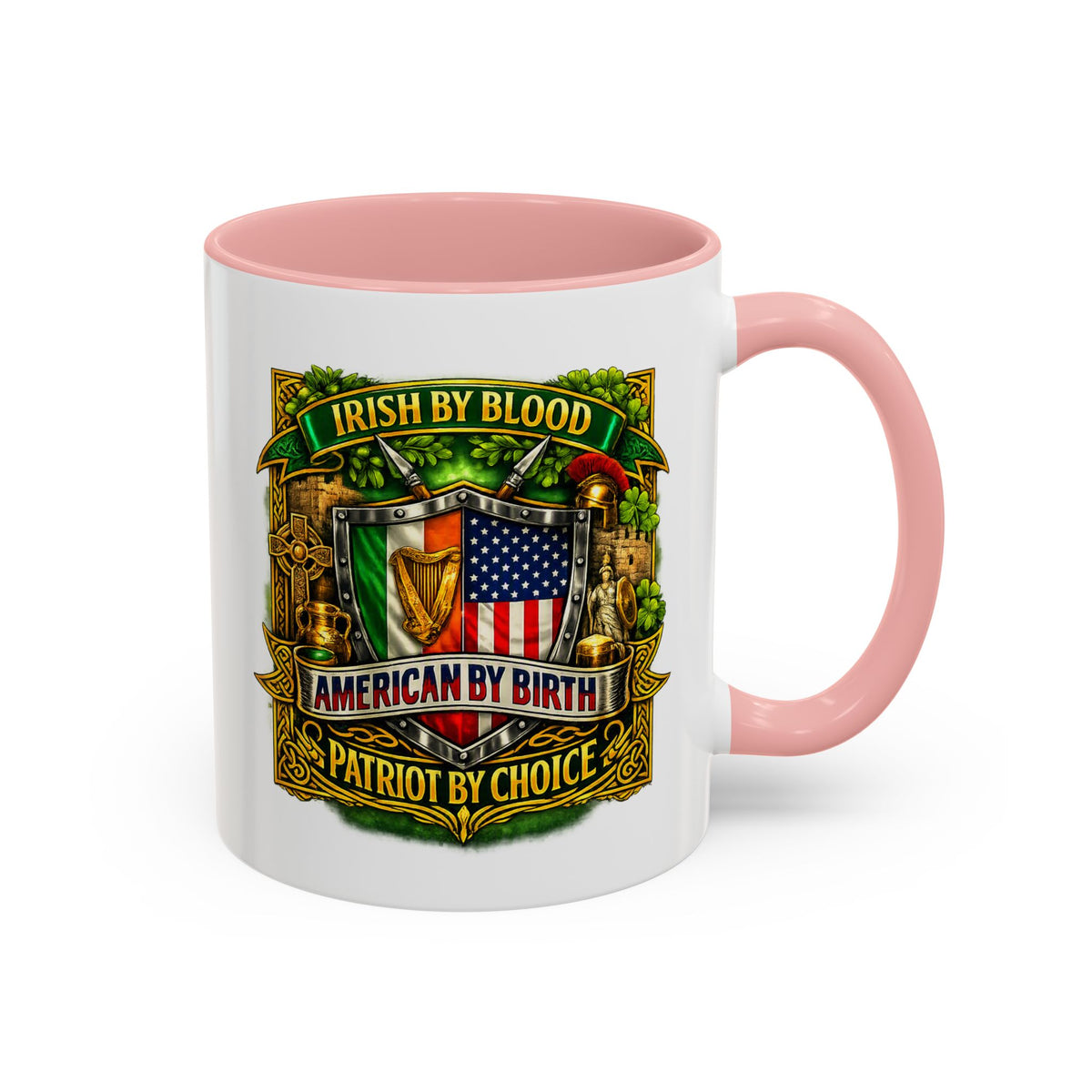 Irish Pride Coffee Mug — "Irish by Blood, American by Birth, Patriot by Choice" Patriotic Ceramic Mug