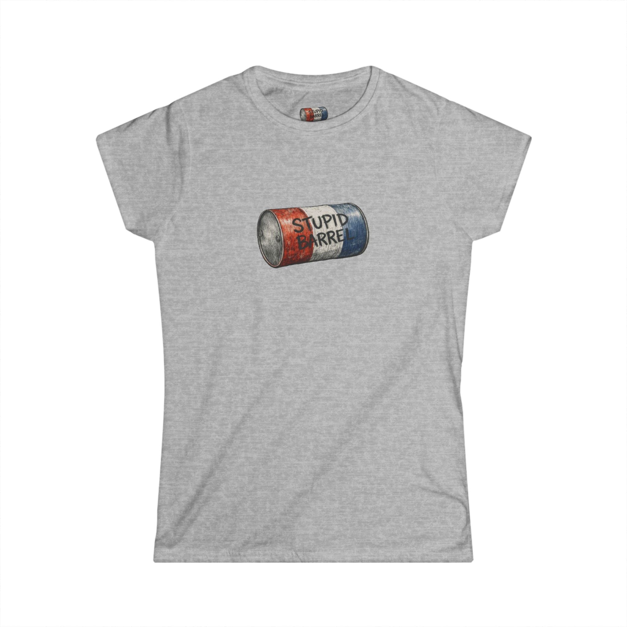 "Stupid Barrel" Women's White Soft style Tee — Classic Everyday Crewneck T-Shirt