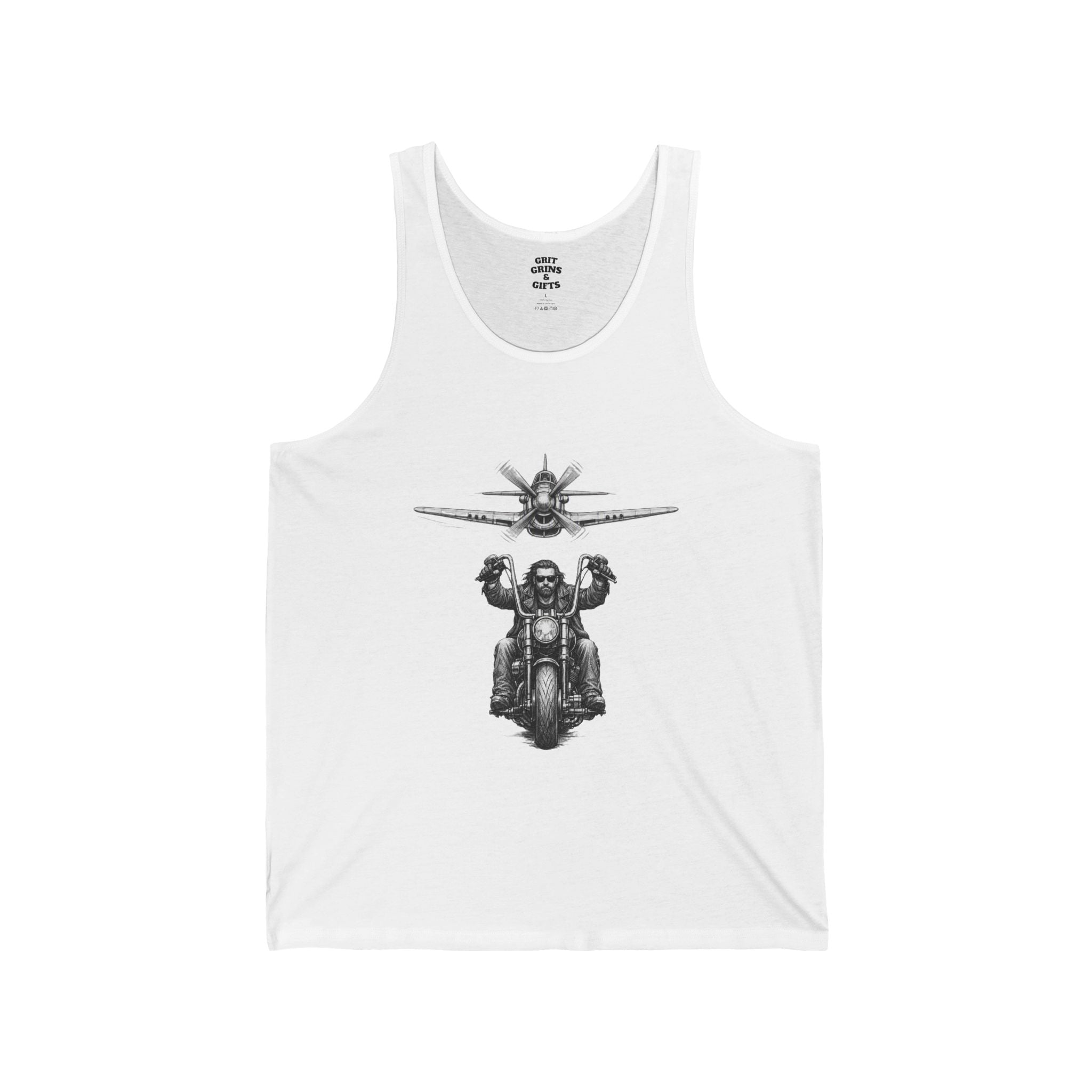 Freedom Flyer Tank Top — Eagle, Motorcycle & P-51 Plane Patriotic Graphic Tank