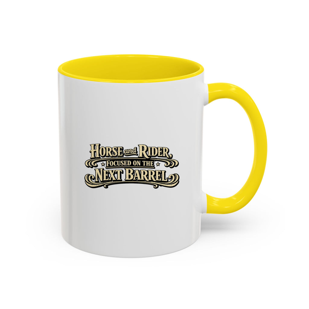 Barrel Racing Coffee Mug — "Horse and Rider Focused on the Next Barrel"