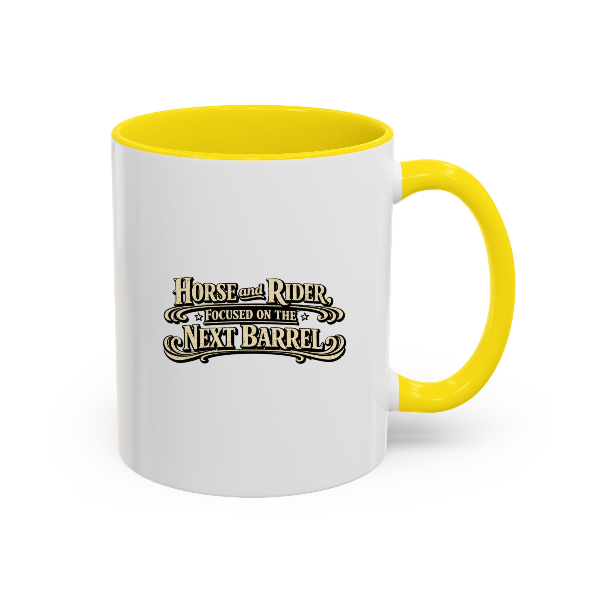Barrel Racing Coffee Mug — "Horse and Rider Focused on the Next Barrel"