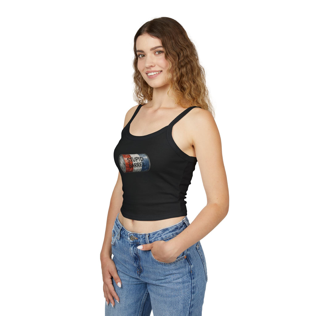 Stupid Barrel Graphic Cropped Tank — Women’s Spaghetti Strap Crop Top