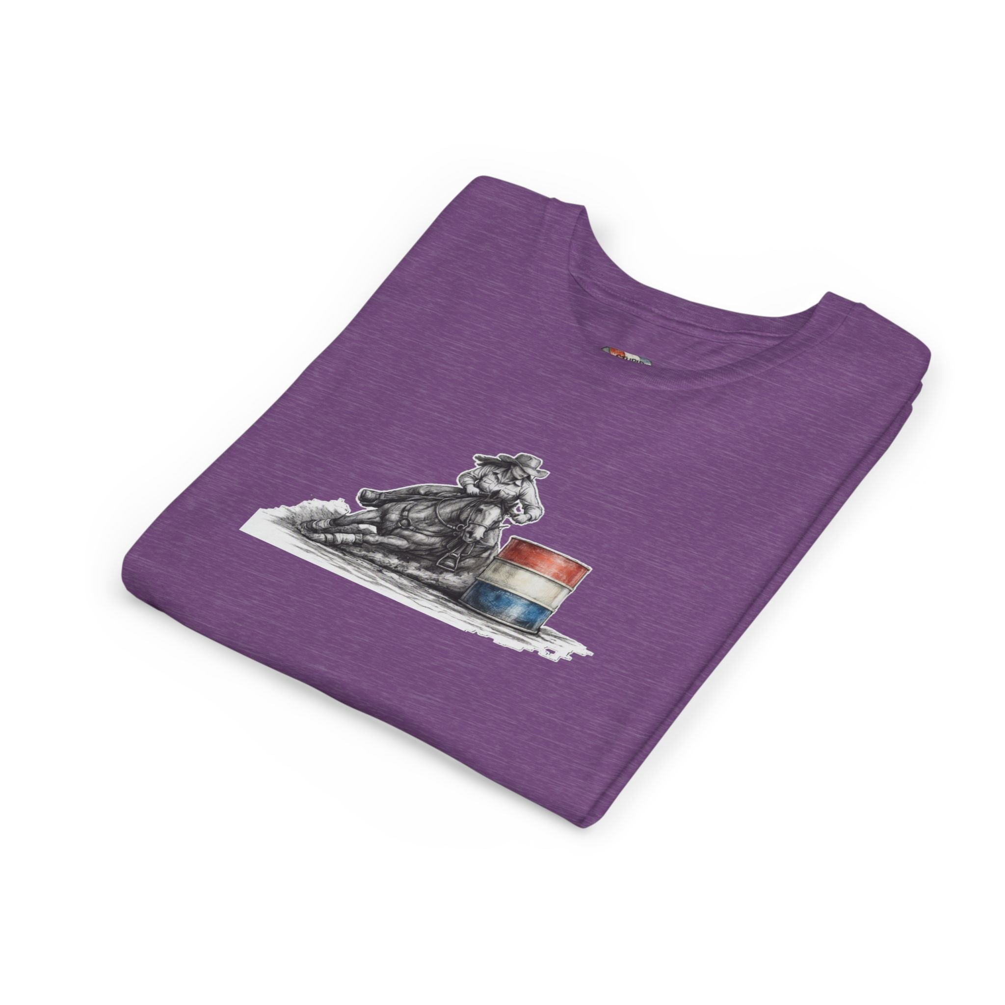 Youth Tee — Rodeo Cowgirl with Patriotic Barrel Graphic