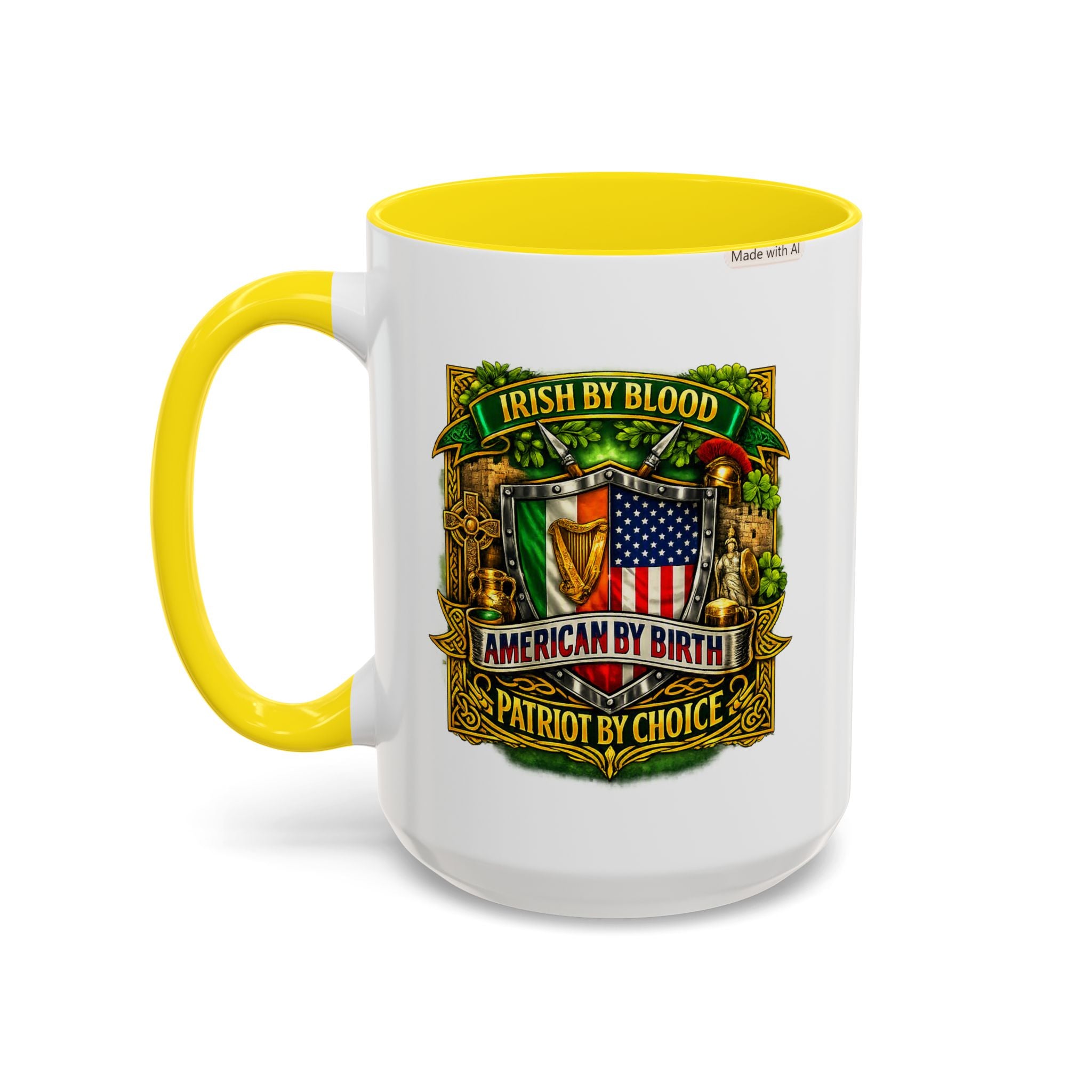 Irish Pride Coffee Mug — "Irish by Blood, American by Birth, Patriot by Choice" Patriotic Ceramic Mug
