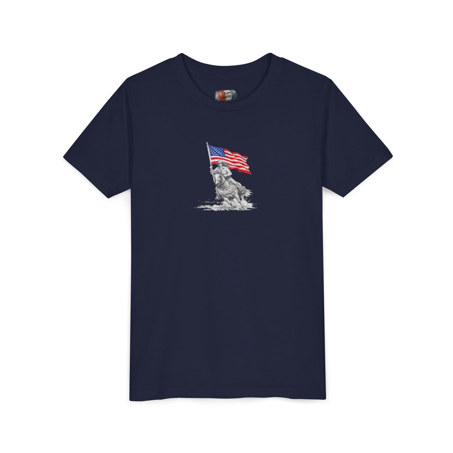 Youth Tee — Rodeo Bull Rider with Patriotic Barrel Graphic