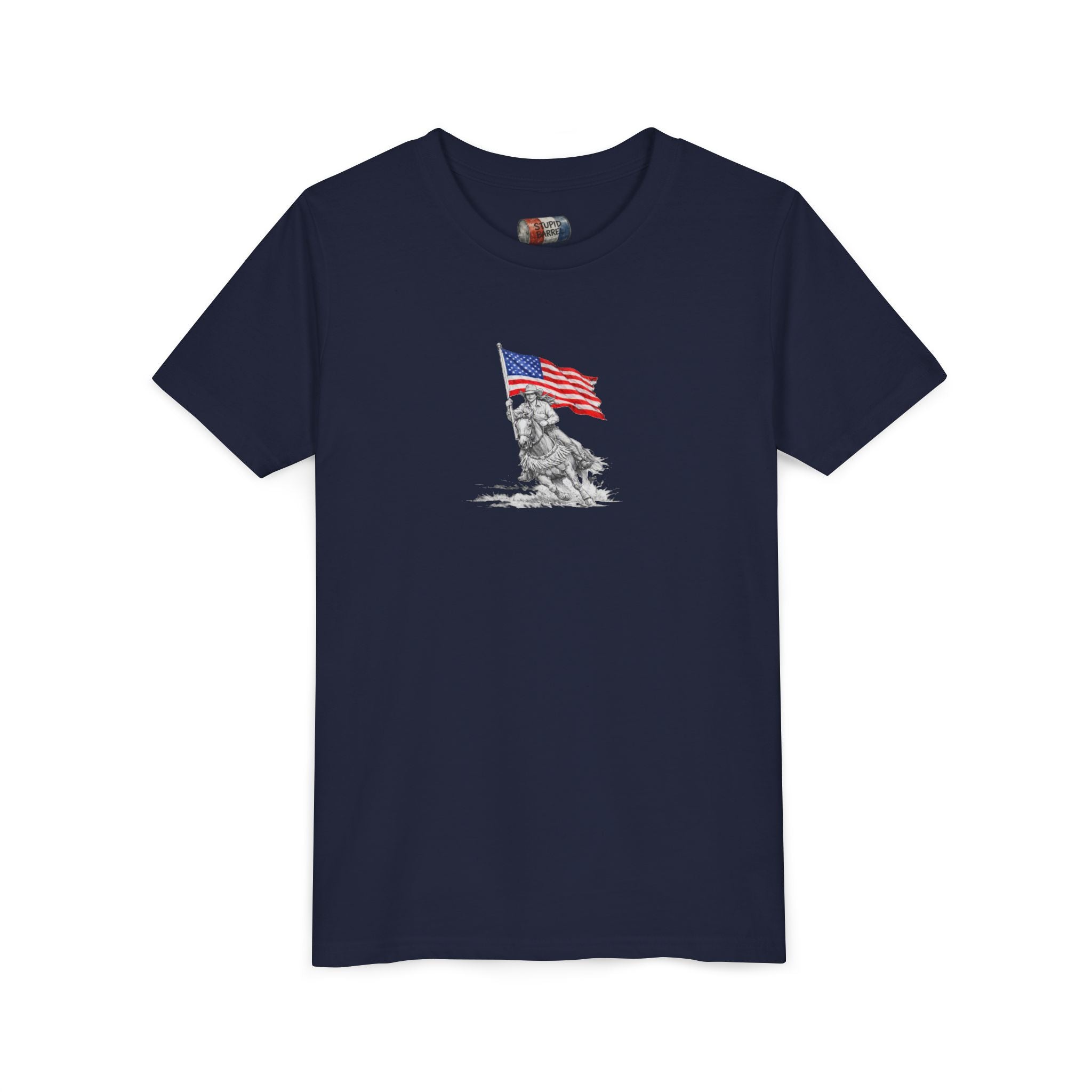 Youth Tee — Rodeo Bull Rider with Patriotic Barrel Graphic