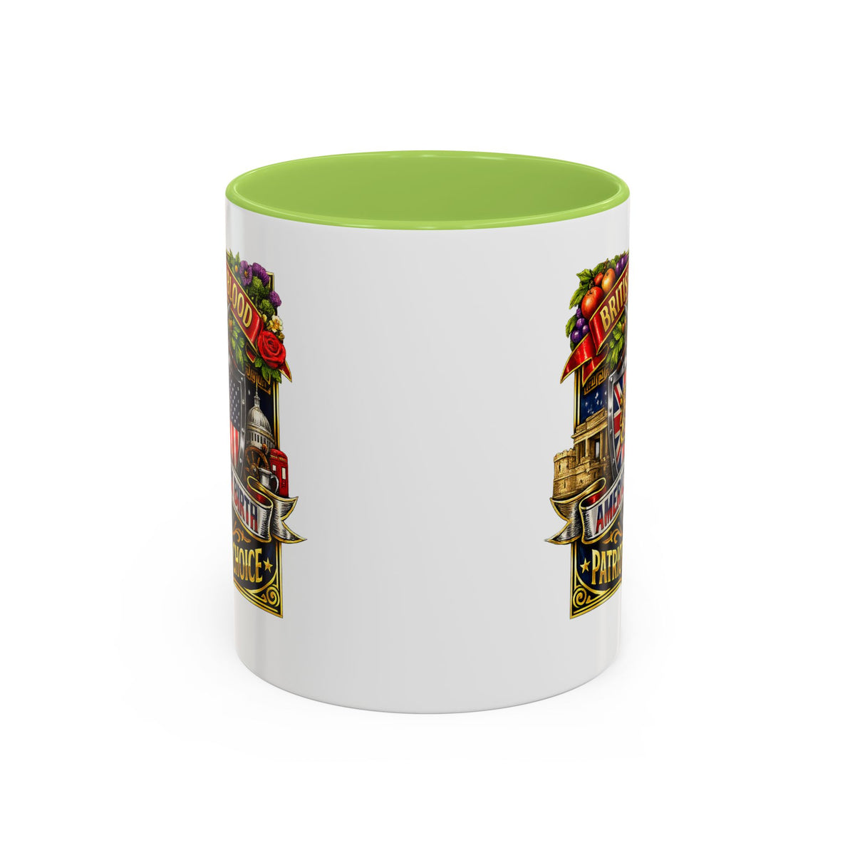 British Pride Coffee Mug — "British by Blood, American by Birth, Patriot by Choice" Patriotic Ceramic Mug