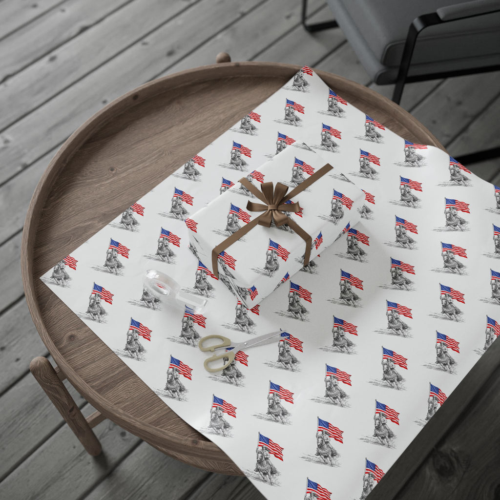 Grand Entry Cowgirl Wrapping Paper Roll — Red, White & Blue, Black Sketch Rodeo Gift Wrap