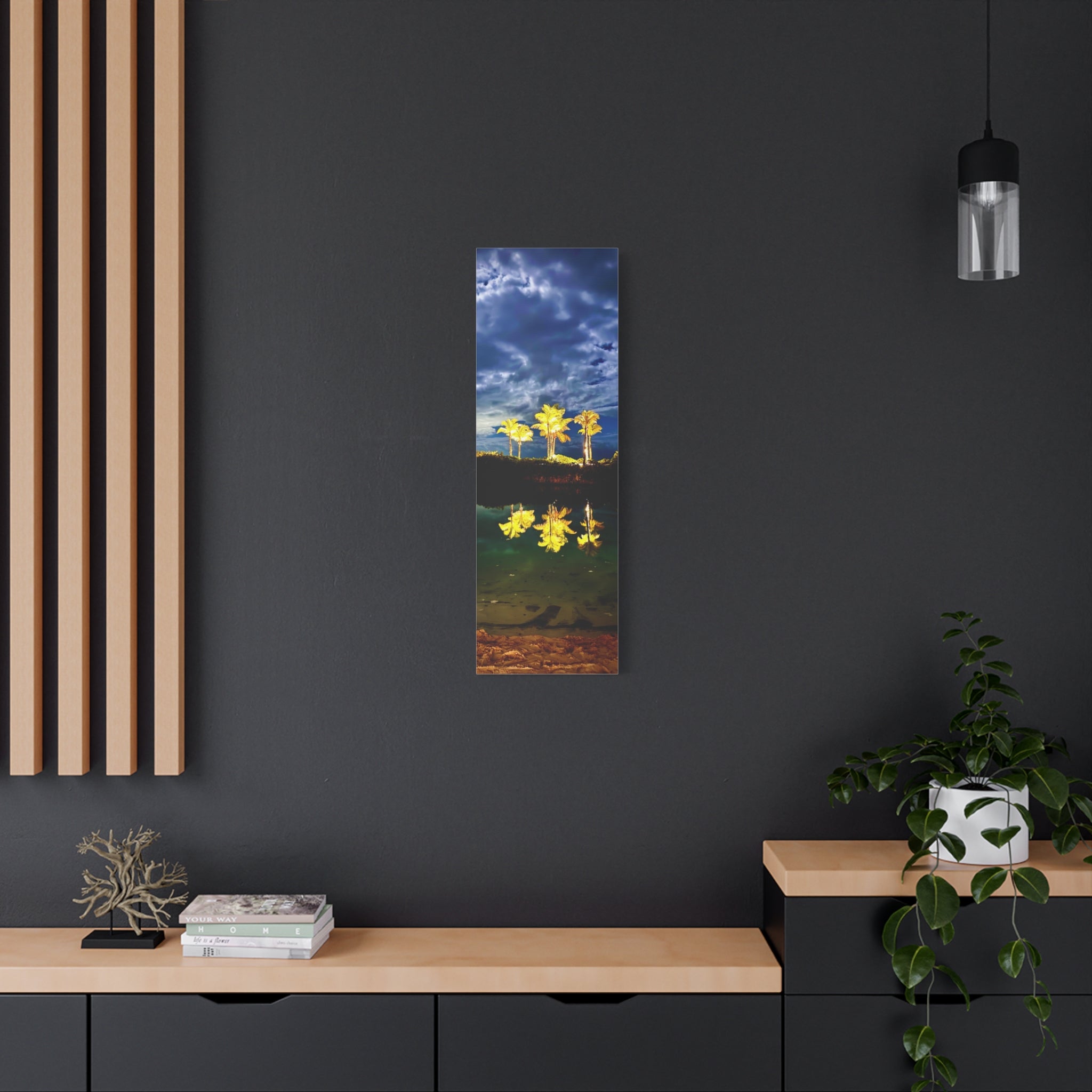 Palm Tree Reflection Matte Canvas Wall Art — Quanta Roo, Tropical Evening