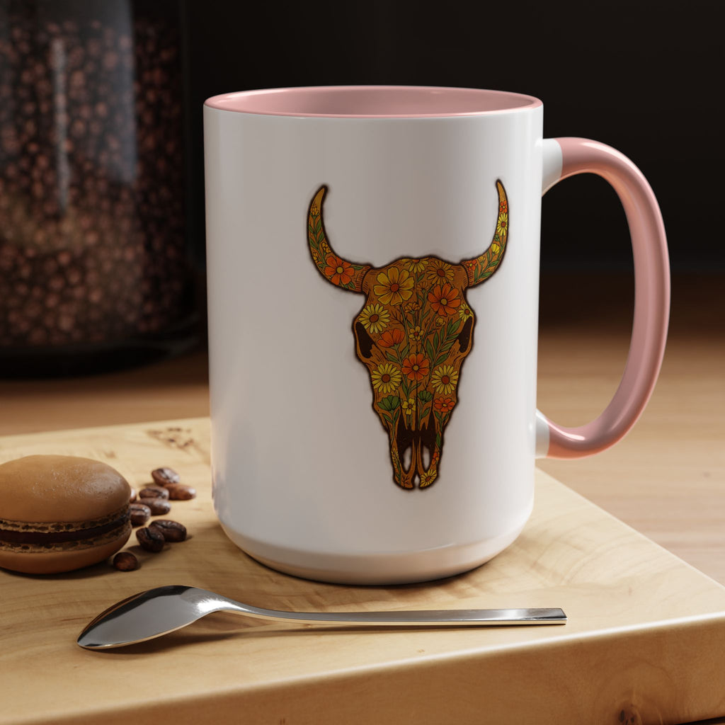 Copy of Turquoise Floral Bull Skull Coffee Mug — Southwestern Accent 11/15oz