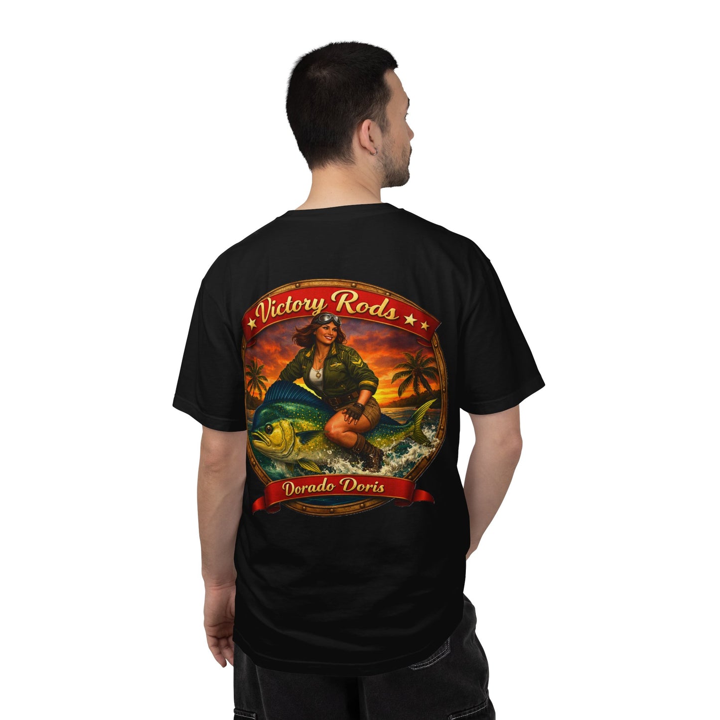 Victory Rods "Dorado Doris" Fishing T-Shirt — Retro Pinup Angler Tee