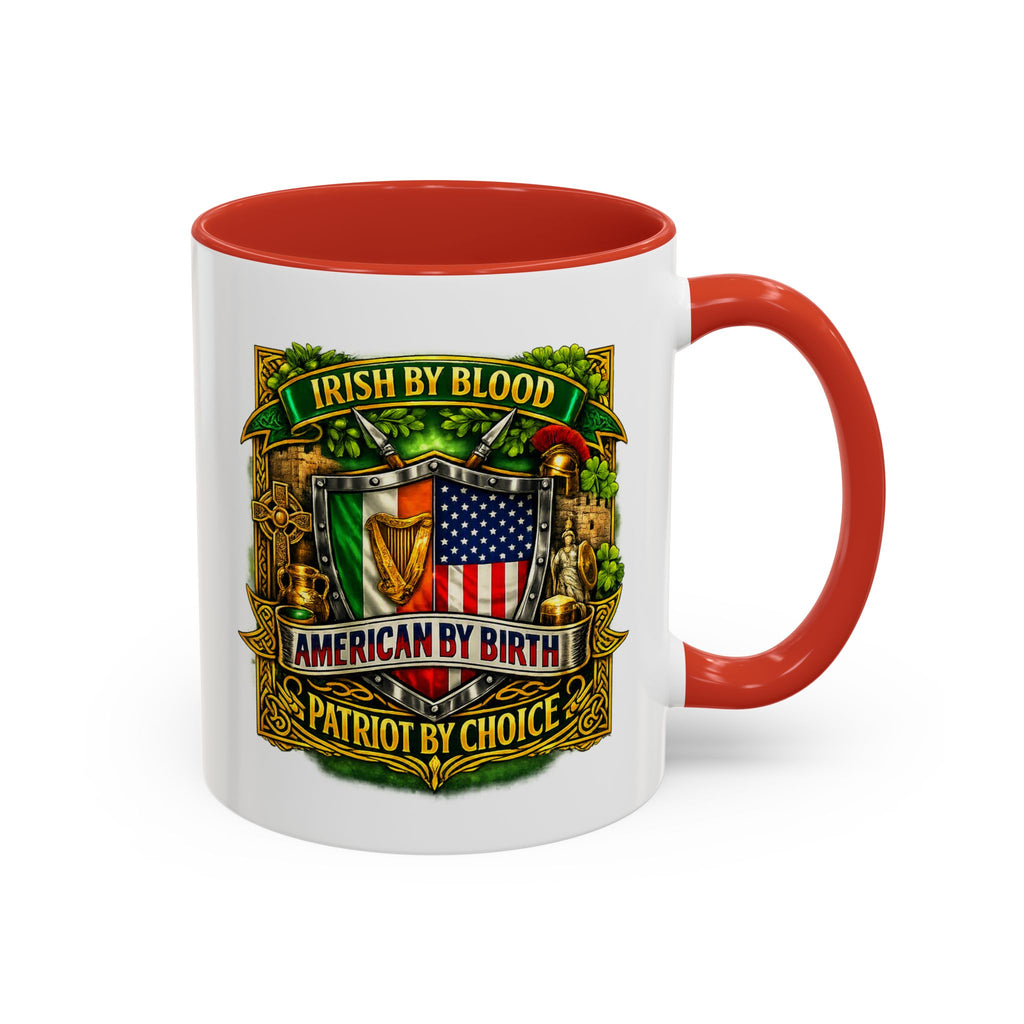 Irish Pride Coffee Mug — "Irish by Blood, American by Birth, Patriot by Choice" Patriotic Ceramic Mug