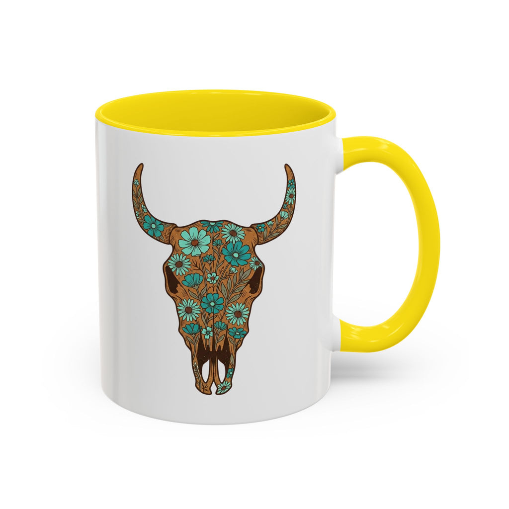 Turquoise Floral Bull Skull Coffee Mug — Southwestern Accent 11/15oz