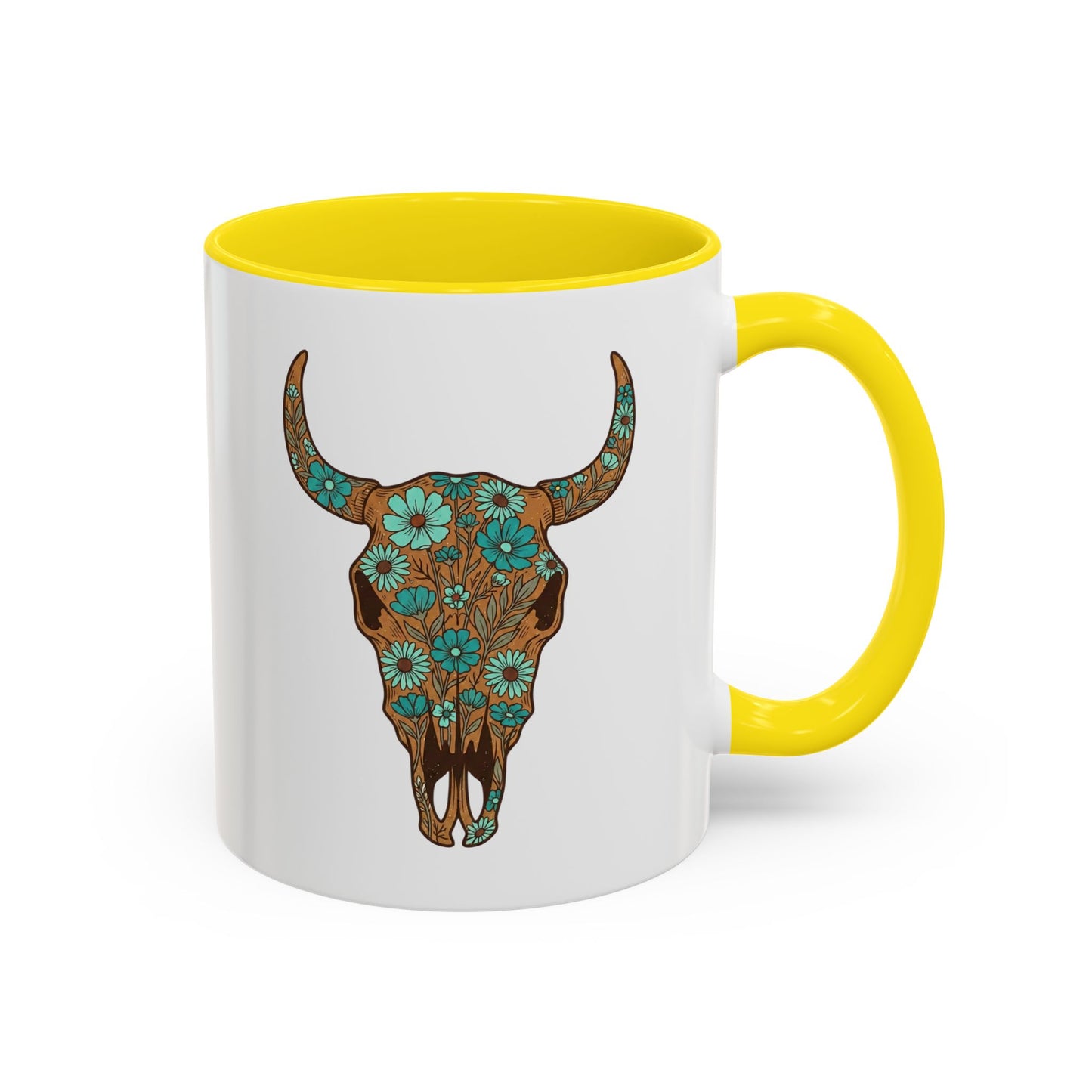 Turquoise Floral Bull Skull Coffee Mug — Southwestern Accent 11/15oz