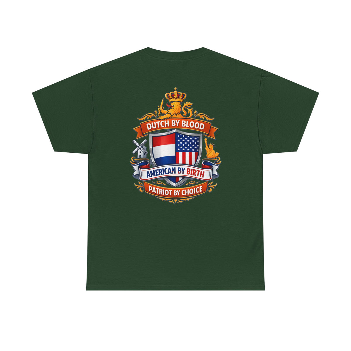 Dutch by Blood, American by Birth T-Shirt — Patriotic Netherlands USA Crest Tee
