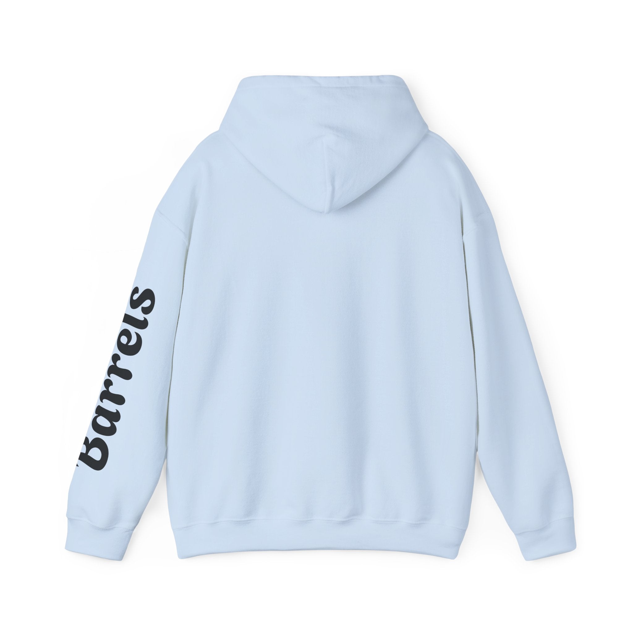 Cowgirl Barrel Racing Hoodie — Western Rodeo Pullover with 'barrels' Sleeve Text