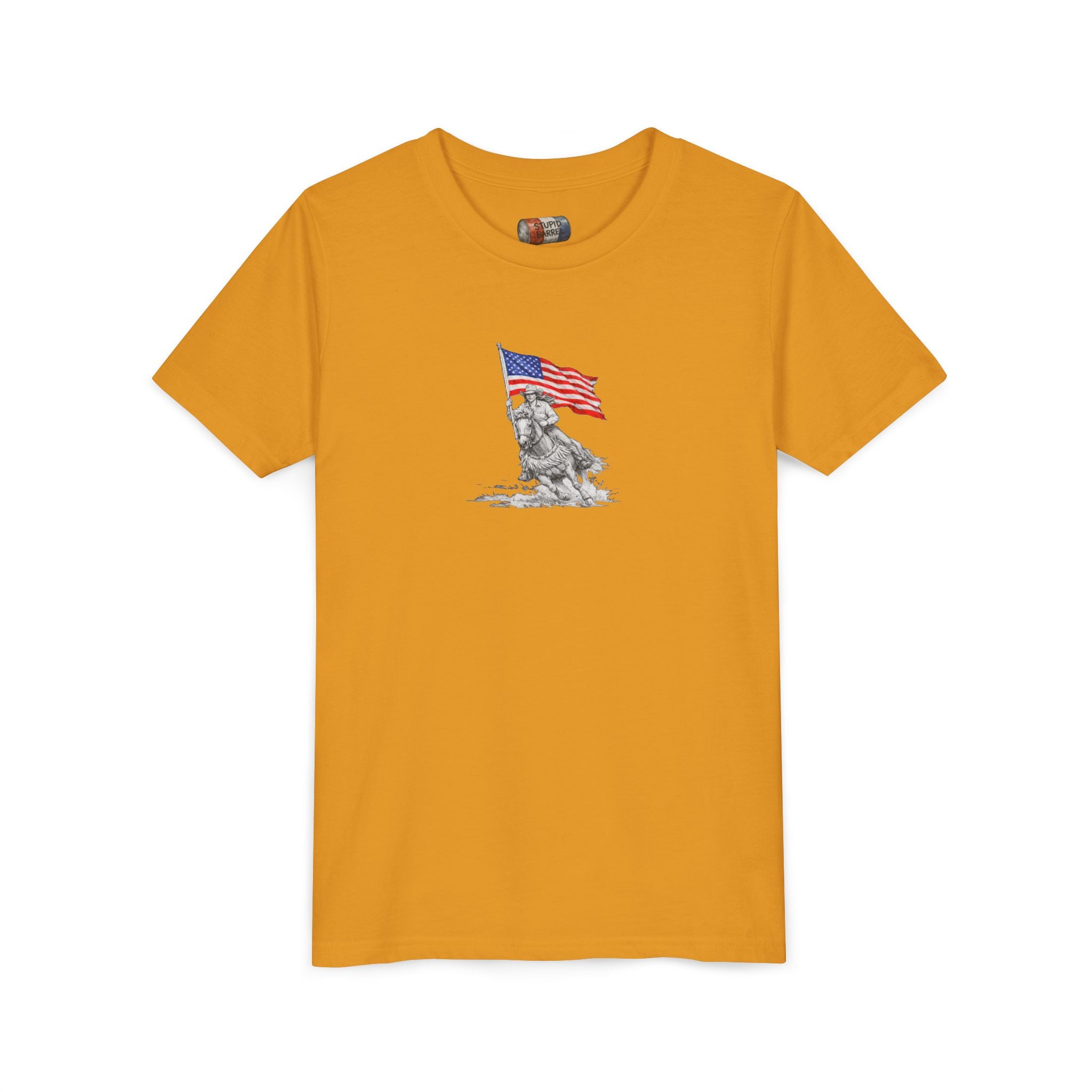 Youth Tee — Rodeo Bull Rider with Patriotic Barrel Graphic