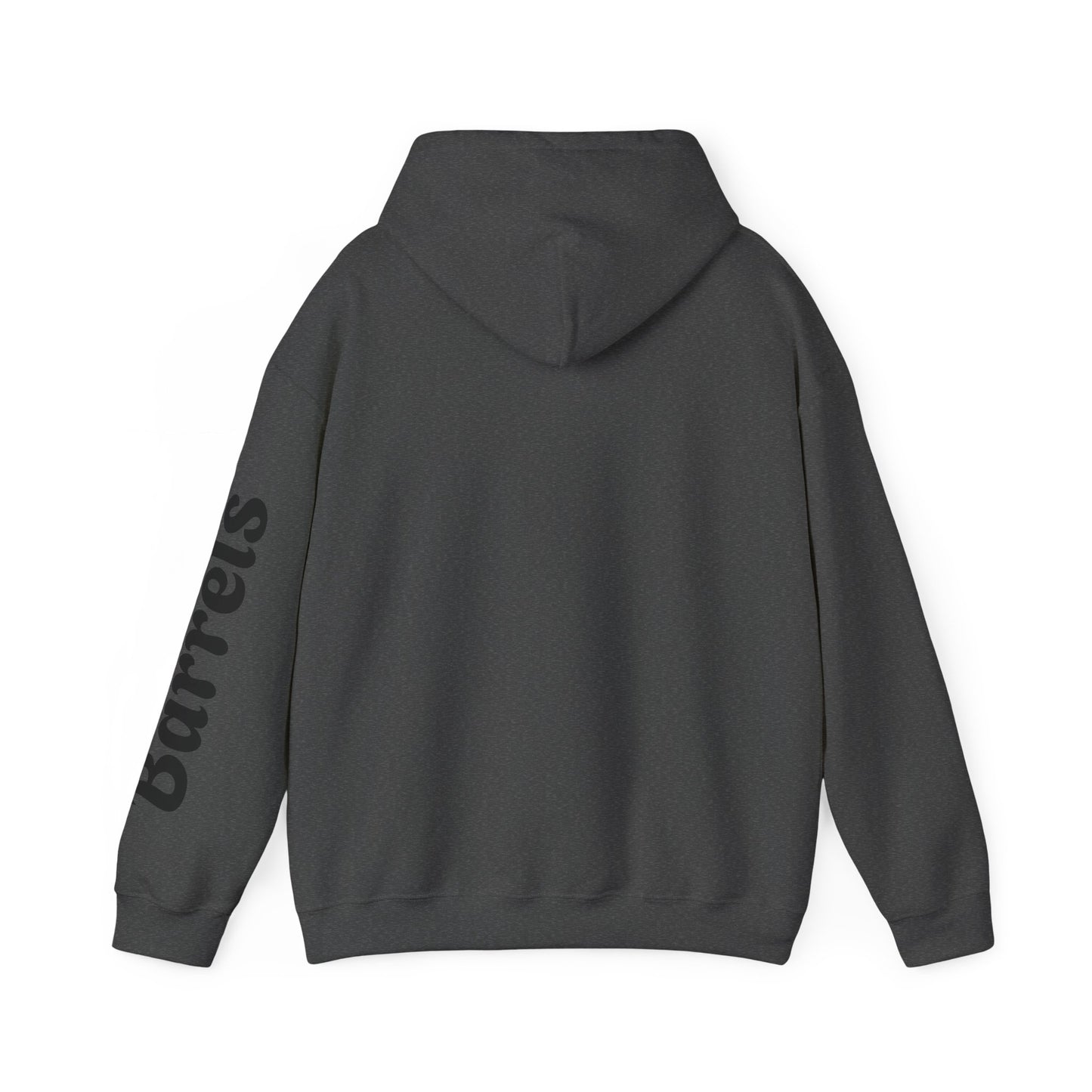Cowboy Barrel Racing Hoodie — Western Rodeo Pullover with 'barrels' Sleeve Text