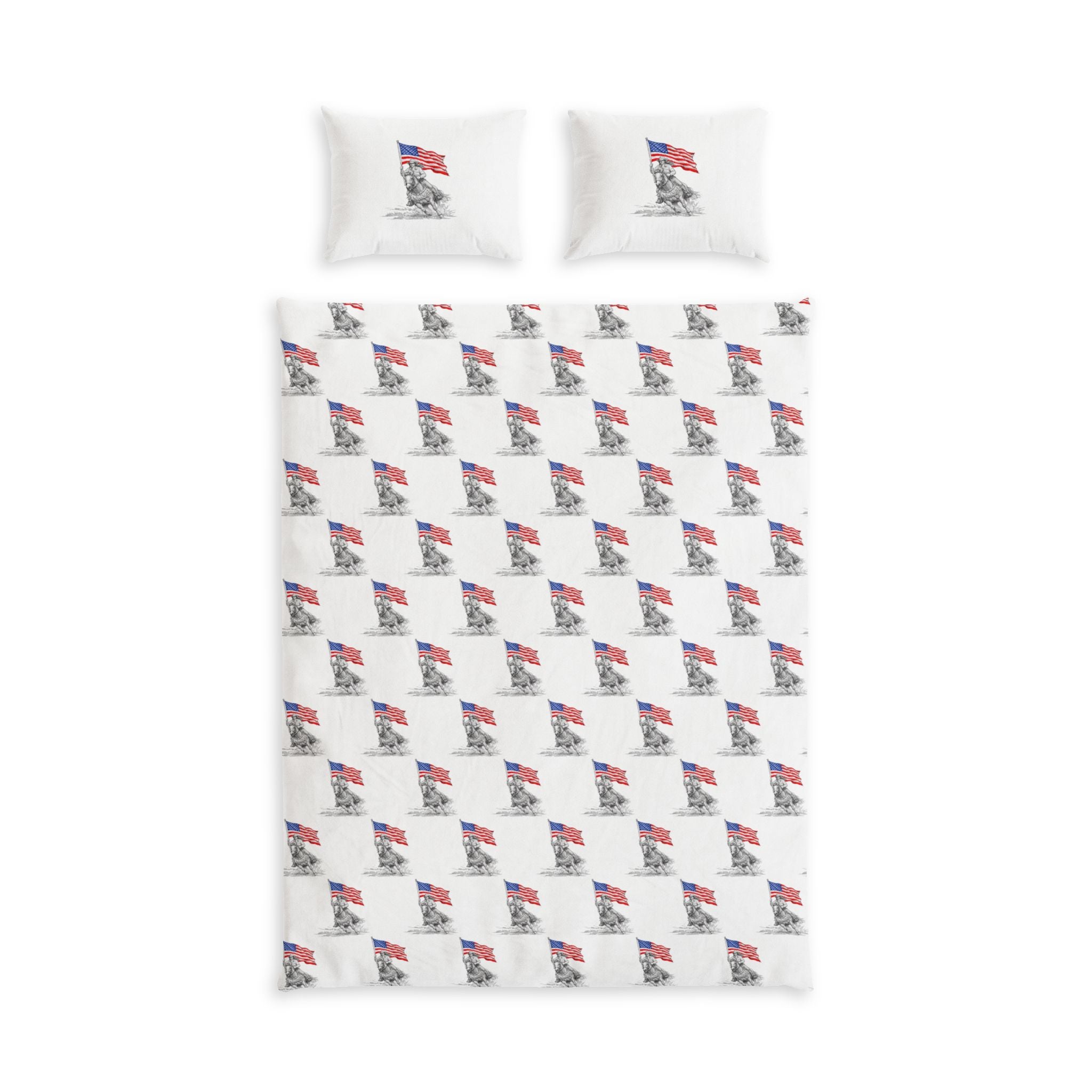 Patriotic Rodeo Grand Entry Cotton Bed Set — Vintage Flag & Rodeo Quenn Pattern Bedding