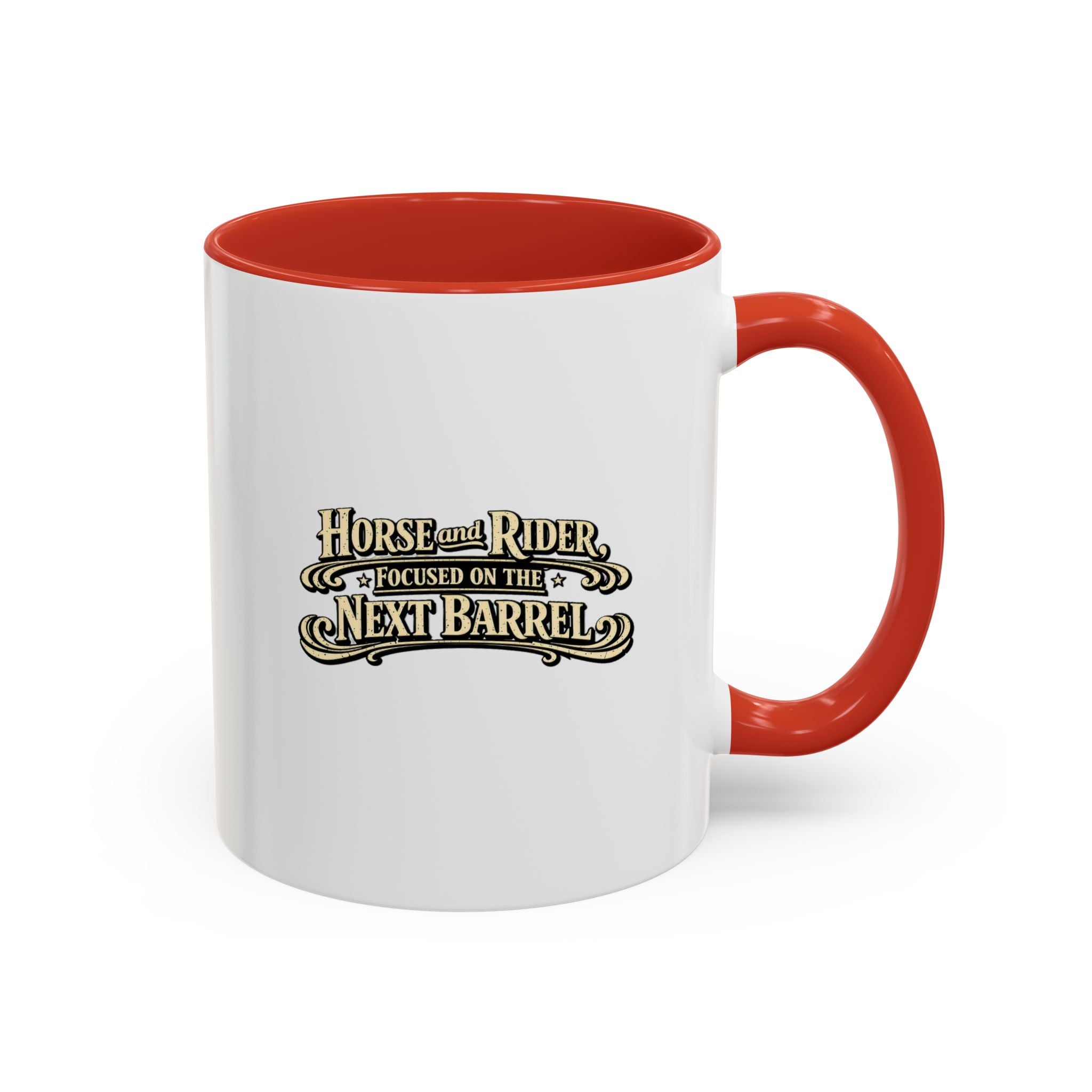 Barrel Racing Coffee Mug — "Horse and Rider Focused on the Next Barrel"