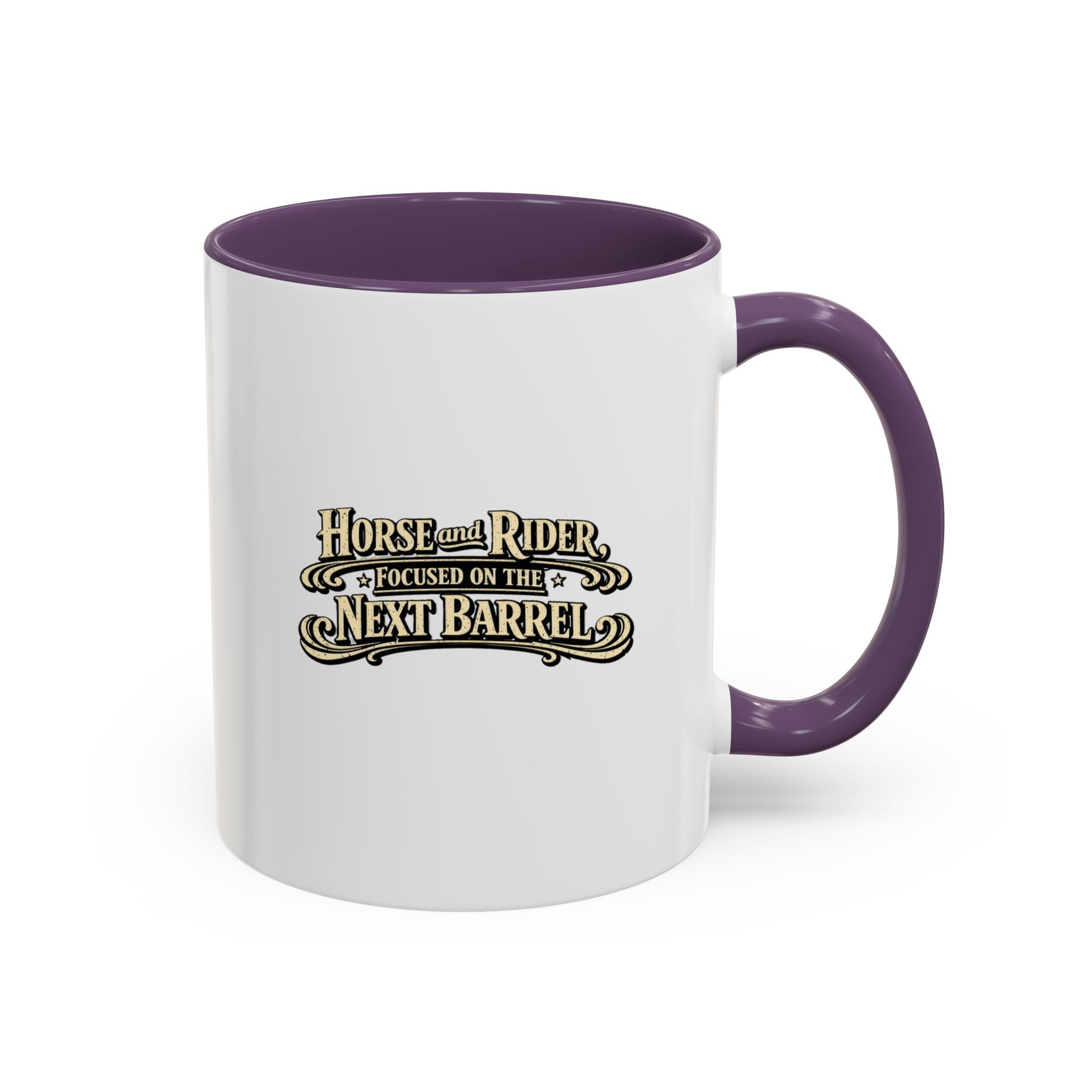 Barrel Racing Coffee Mug — "Horse and Rider Focused on the Next Barrel"