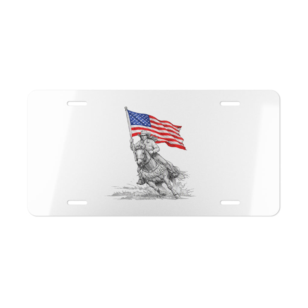 Patriotic Cowgirl American Flag Vanity Plate