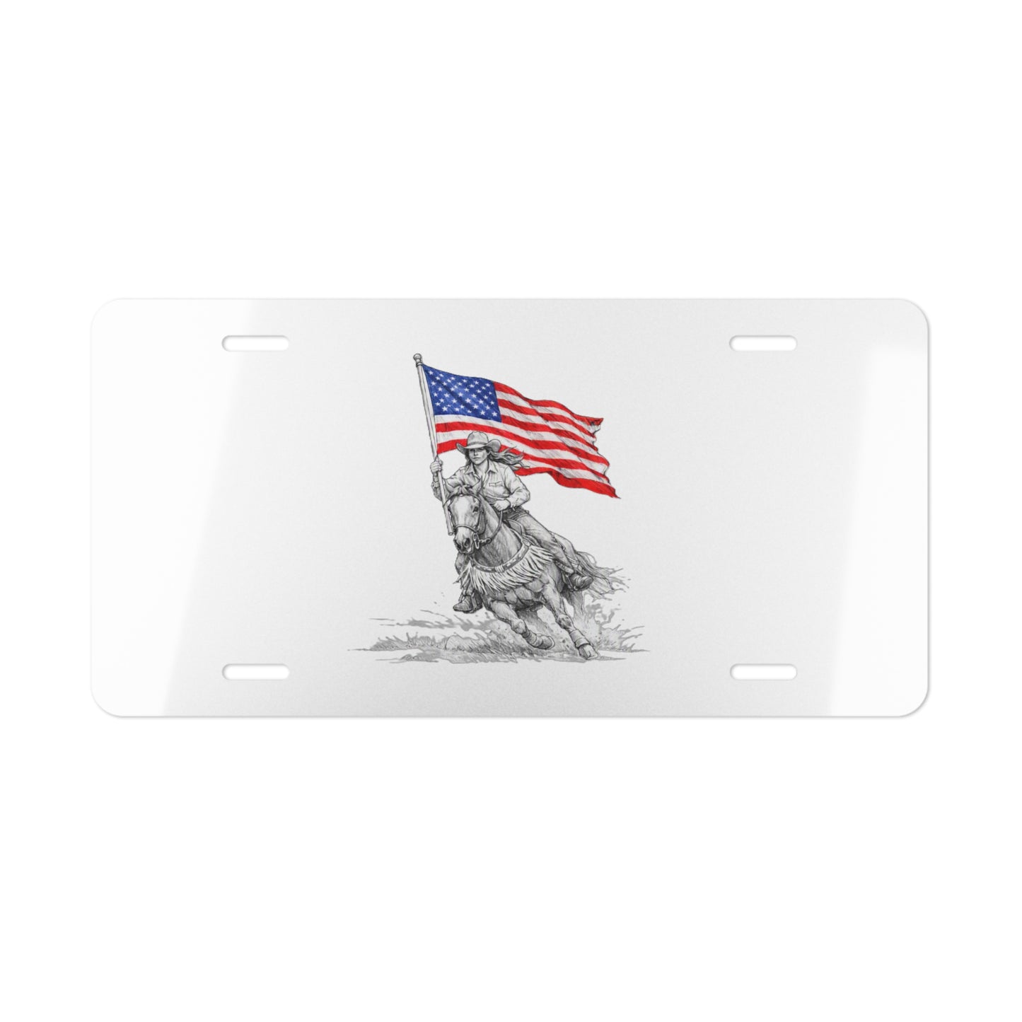 Patriotic Cowgirl American Flag Vanity Plate