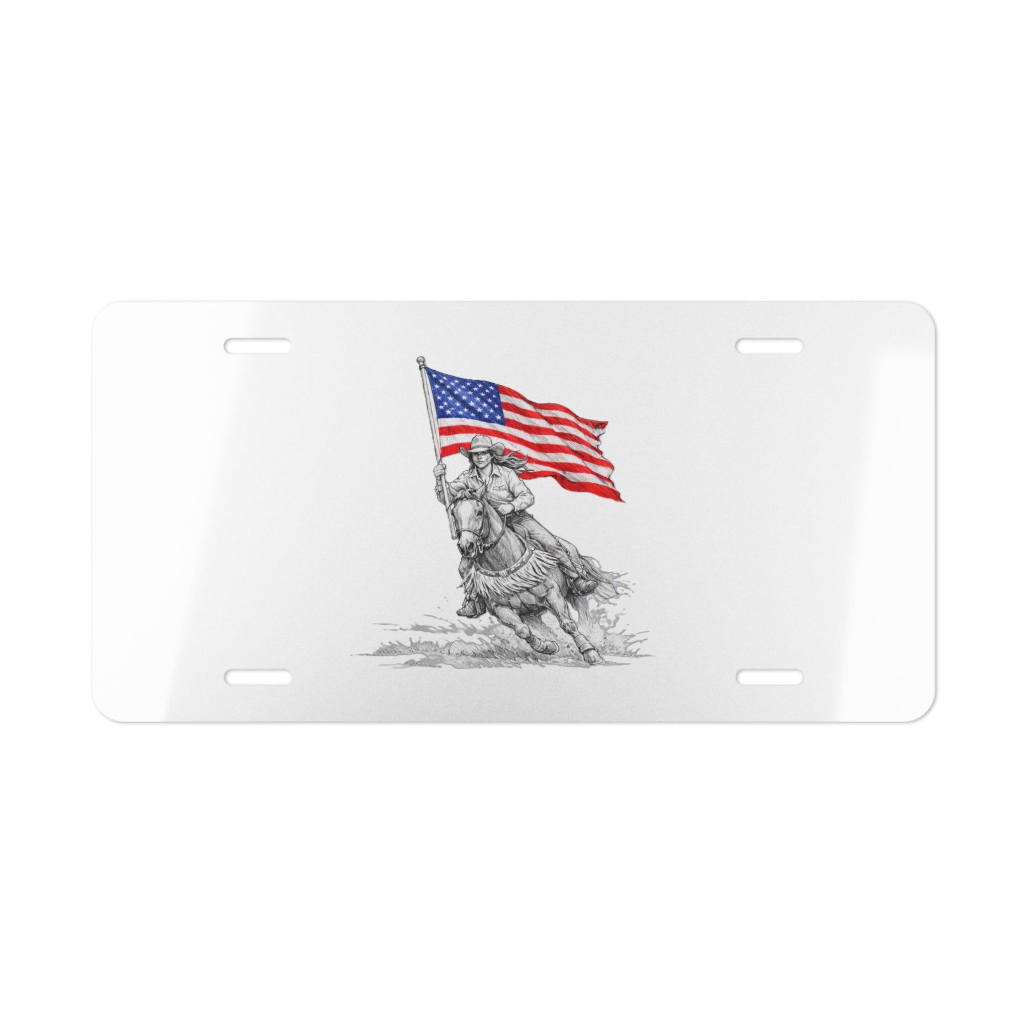 Patriotic Cowgirl American Flag Vanity Plate
