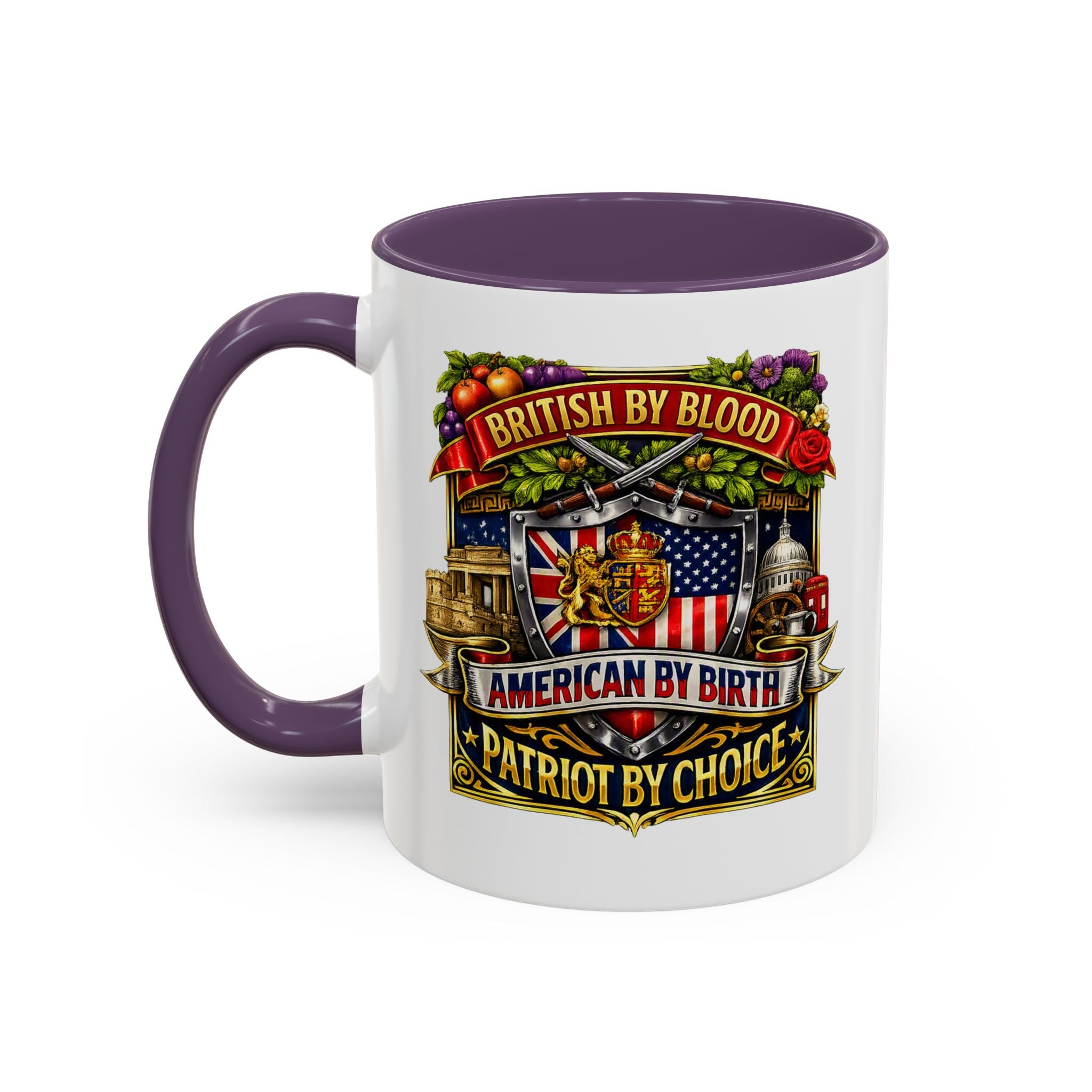 British Pride Coffee Mug — "British by Blood, American by Birth, Patriot by Choice" Patriotic Ceramic Mug