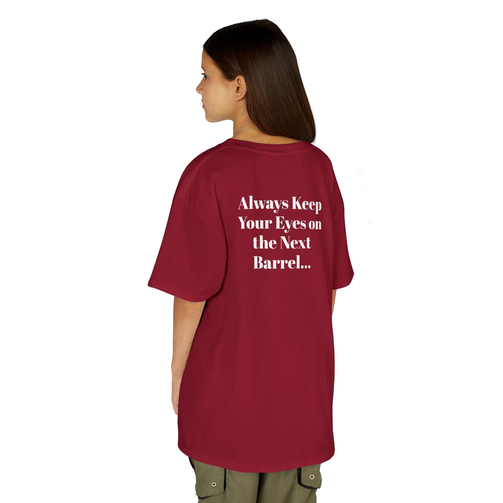 Kids T-Shirt — 'Always Keep Your Eye On the Next Barrel' Cowgirl Graphic