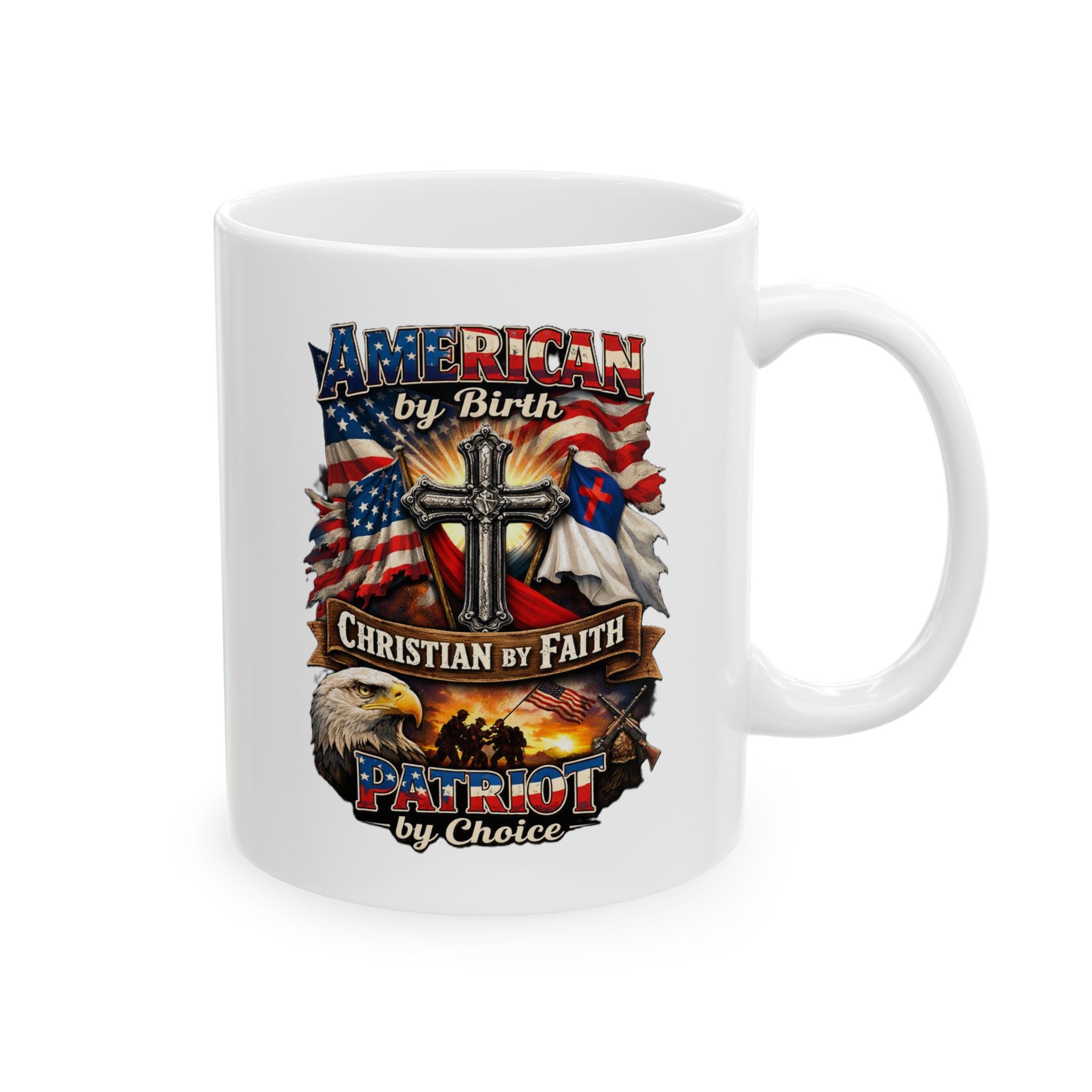 Patriotic Eagle Ceramic Mug - American Flag Skull Design (11oz, 15oz)