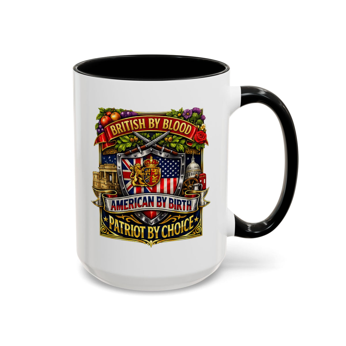 British Pride Coffee Mug — "British by Blood, American by Birth, Patriot by Choice" Patriotic Ceramic Mug