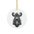 Biker Motorcycle Ceramic Ornament — Double-Sided Round Holiday Decoration