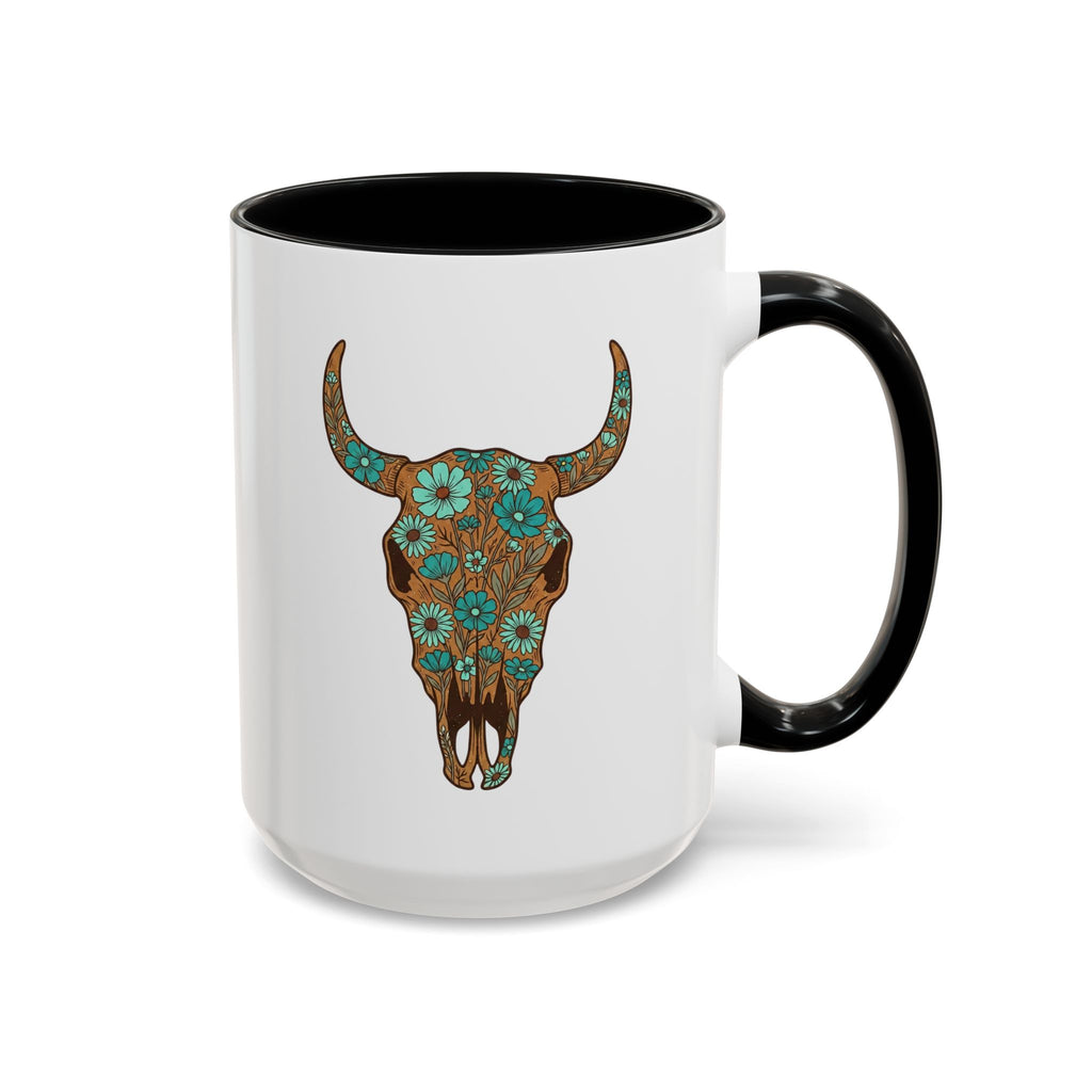 Red, White and Blue Floral Bull Skull Coffee Mug — Southwestern Accent 11/15oz