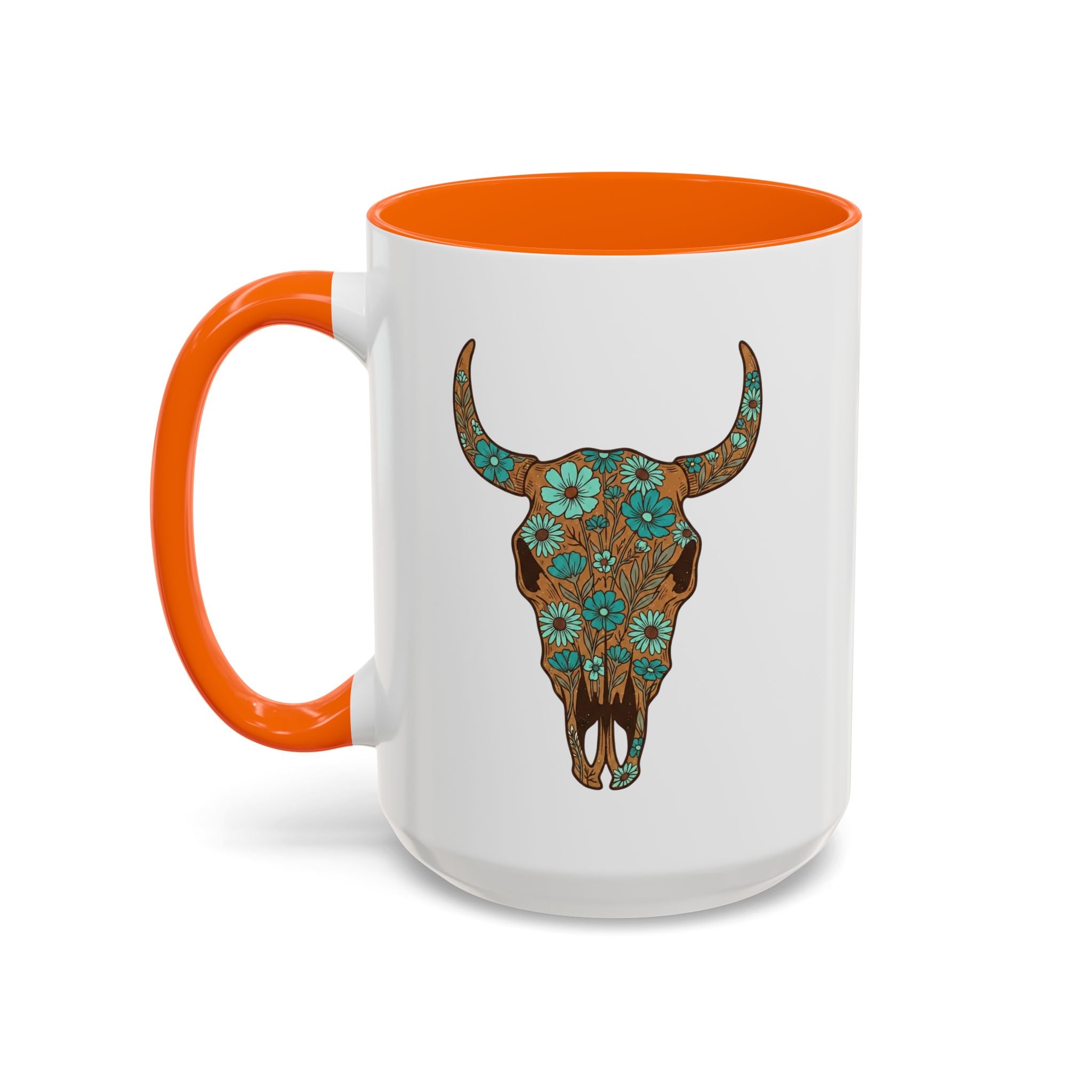 Red, White and Blue Floral Bull Skull Coffee Mug — Southwestern Accent 11/15oz