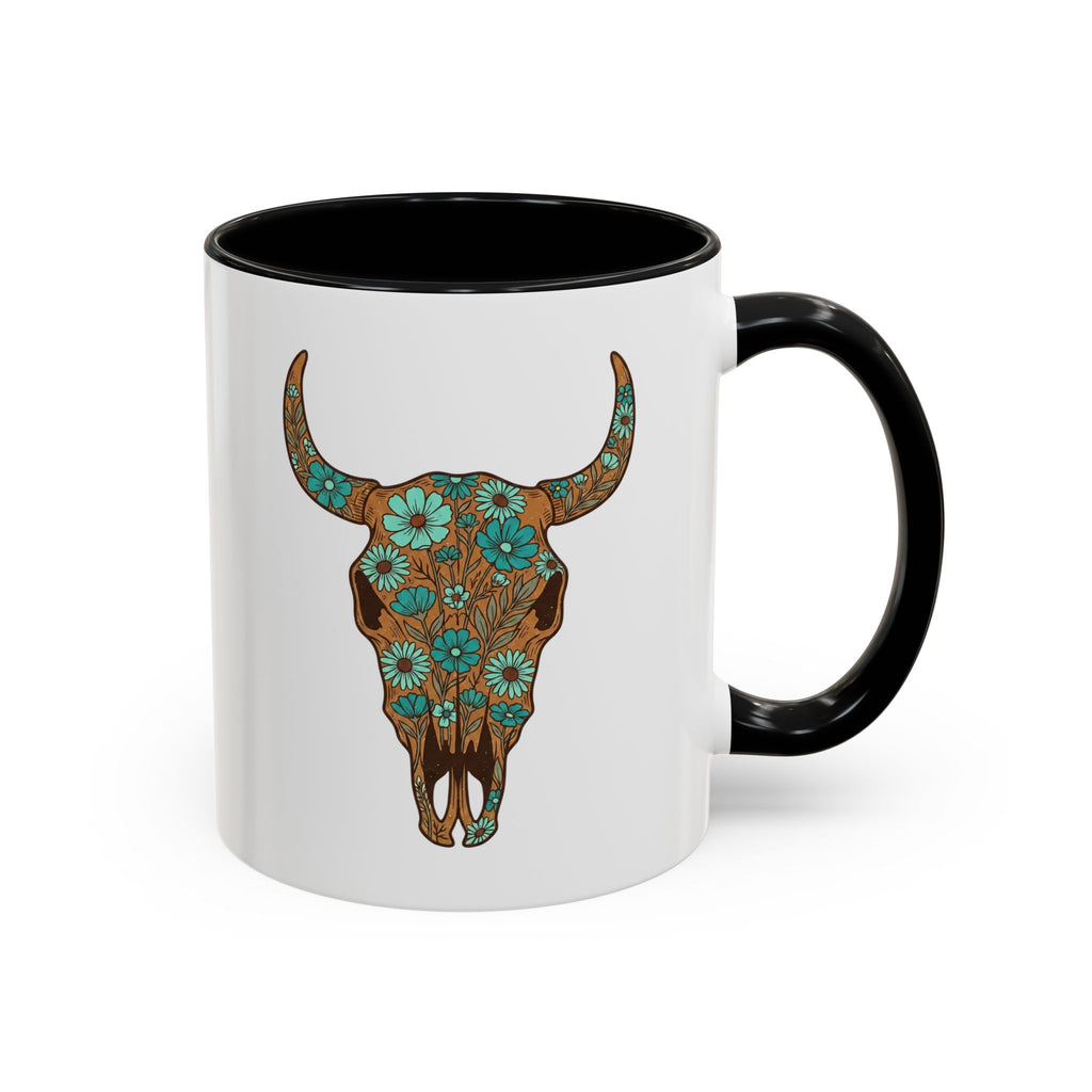Turquoise Floral Bull Skull Coffee Mug — Southwestern Accent 11/15oz