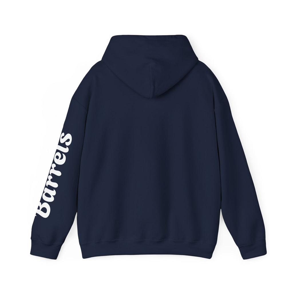 Cowgirl Barrel Racing Hoodie — Western Rodeo Pullover with 'barrels' Sleeve Text