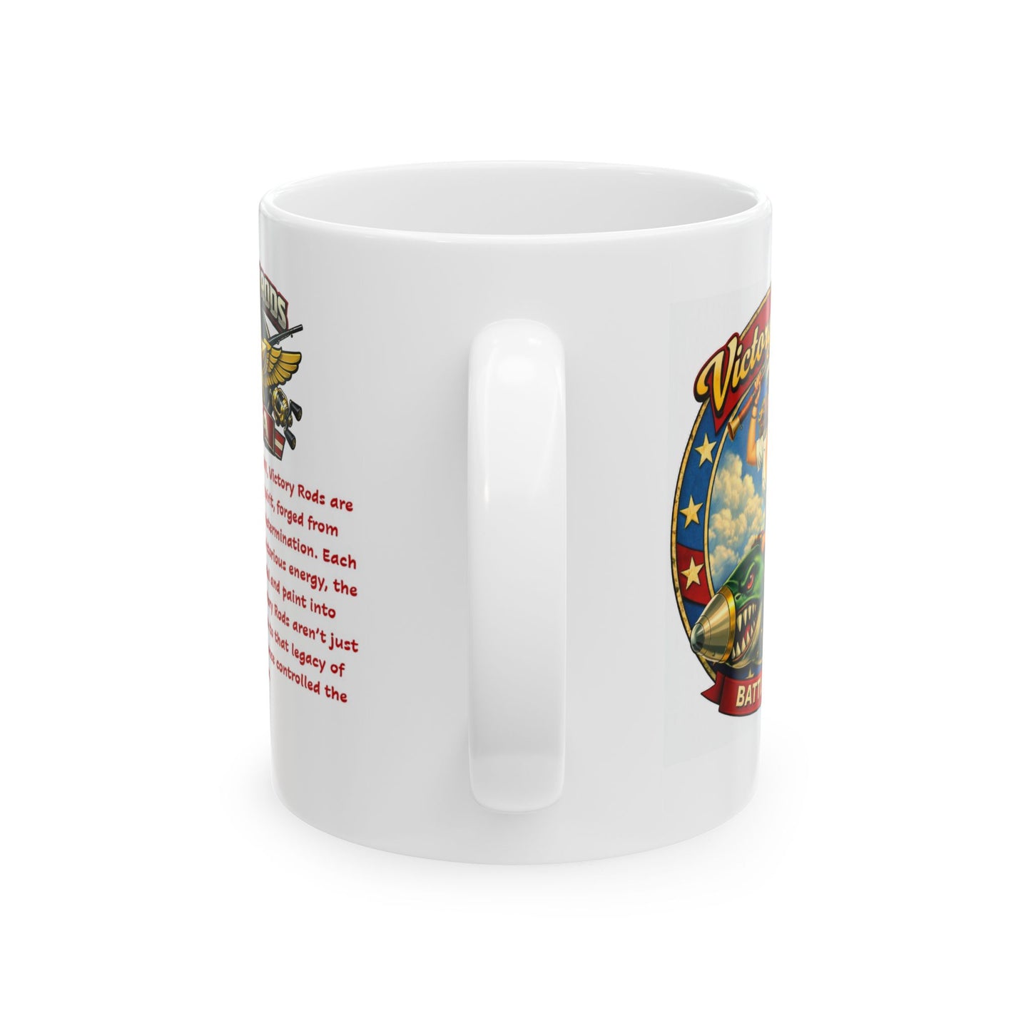 Victory Rods Sportfisherman's WWII Nose Art Pin-Up Illustration Mug | Ceramic Coffee Cup
