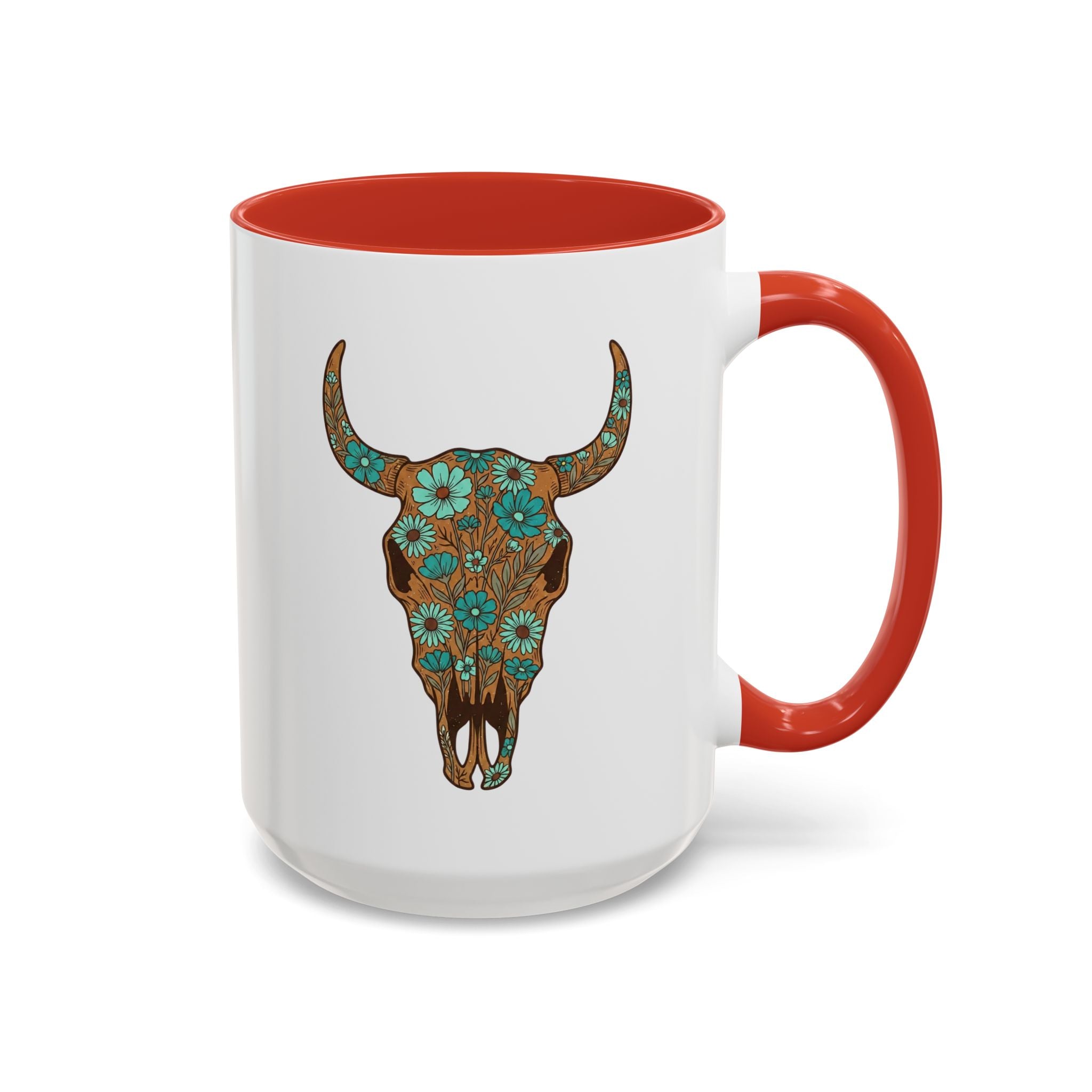 Red, White and Blue Floral Bull Skull Coffee Mug — Southwestern Accent 11/15oz