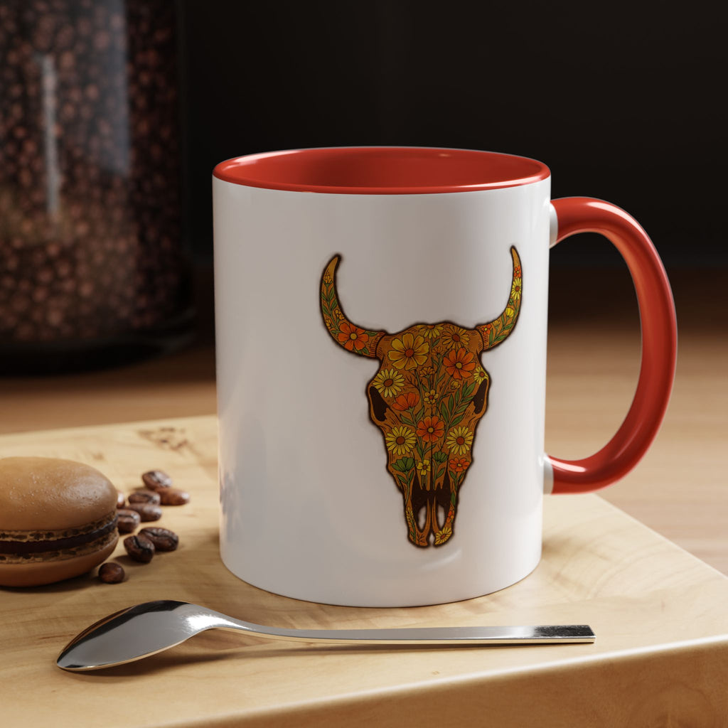 Copy of Turquoise Floral Bull Skull Coffee Mug — Southwestern Accent 11/15oz